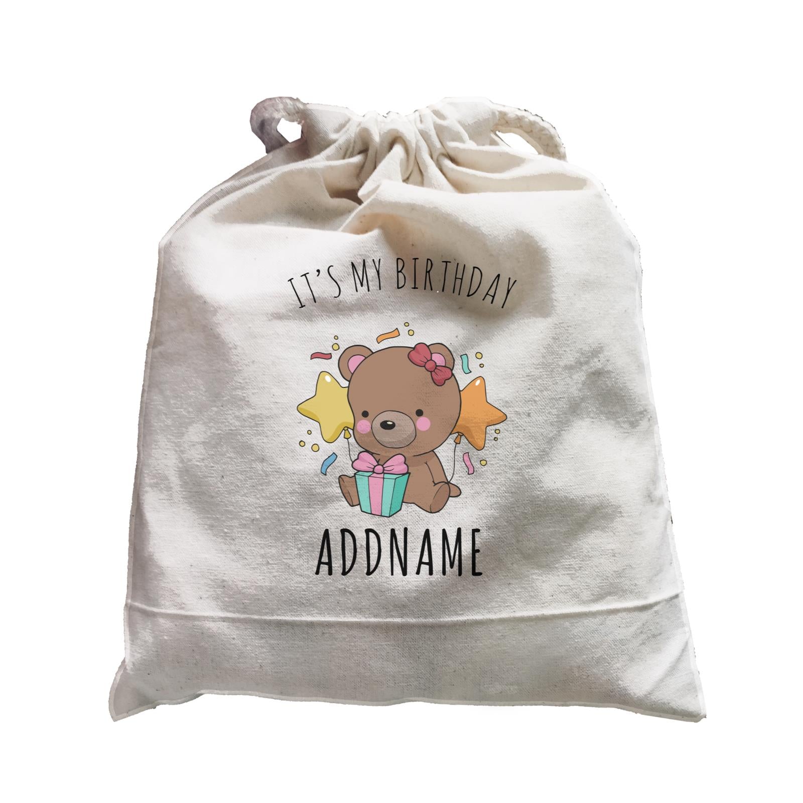 Birthday Sketch Animals Bear with Present It's My Birthday Addname Satchel