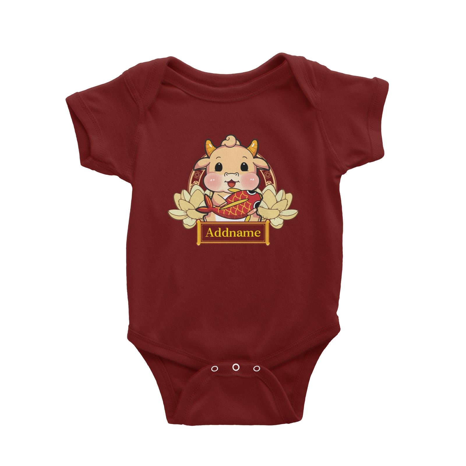 [CNY 2021] Gold Lotus Series Golden Cow with Koi Fish Baby Romper