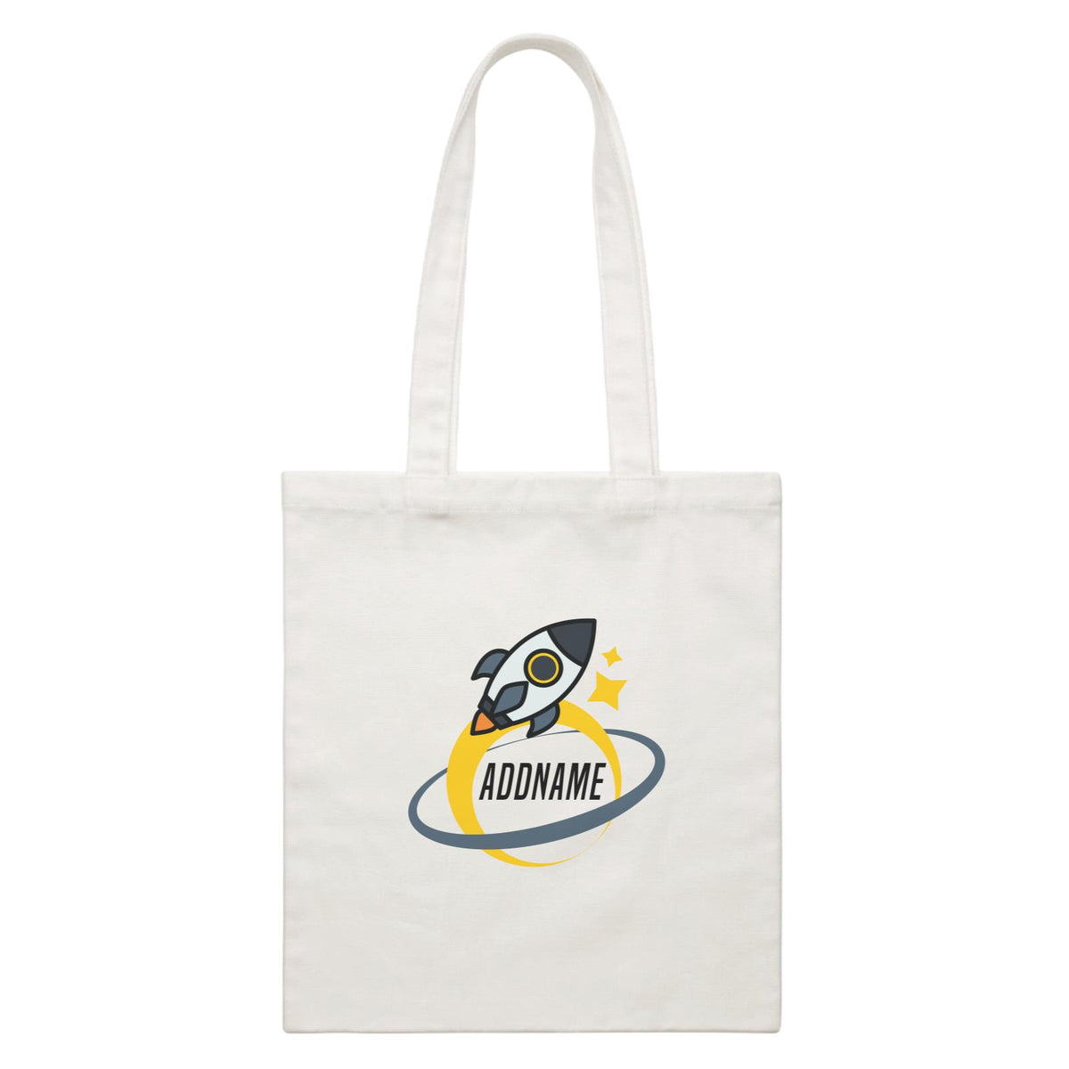 Birthday Rocket To Galaxy Moon And Star Addname White Canvas Bag