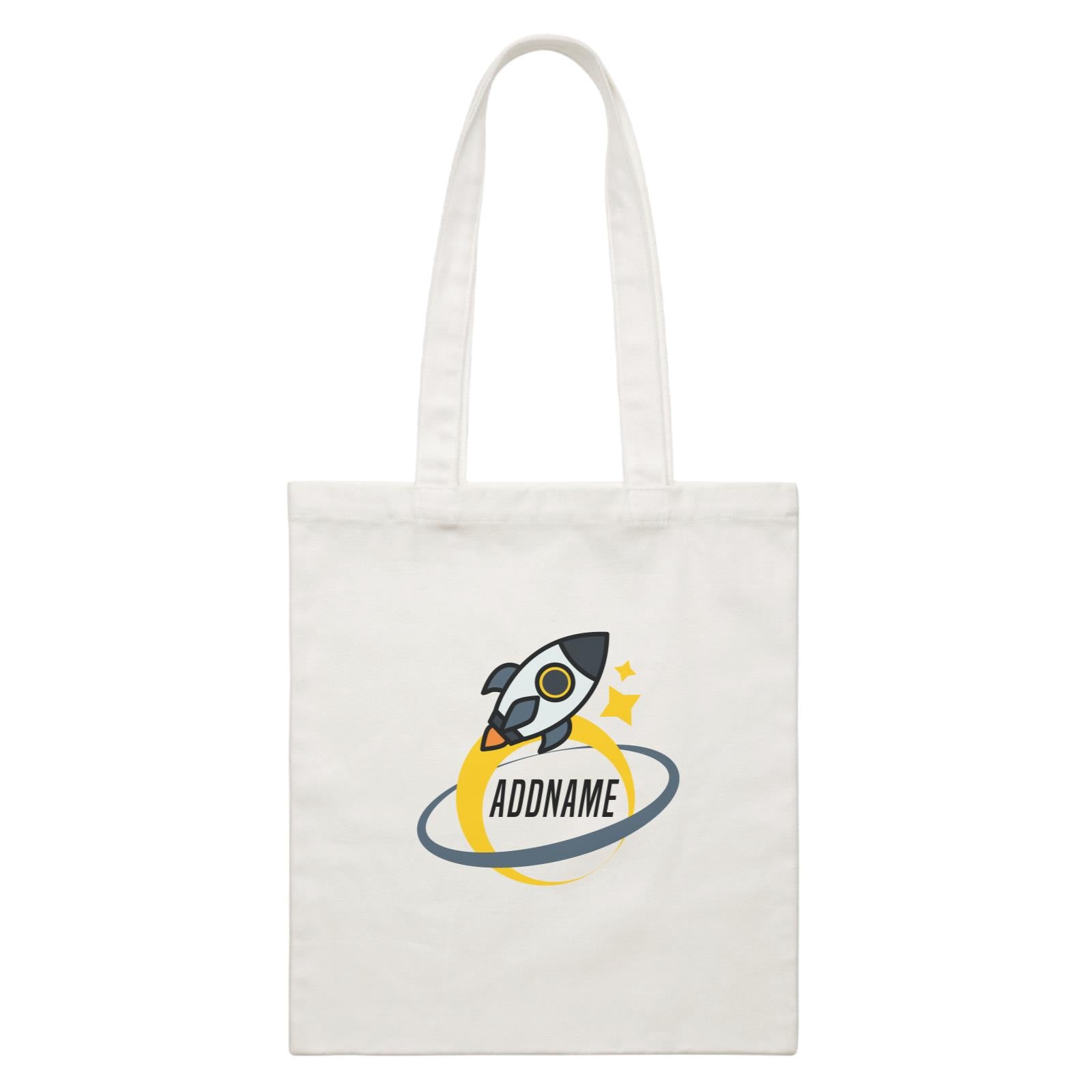 Birthday Rocket To Galaxy Moon And Star Addname White Canvas Bag