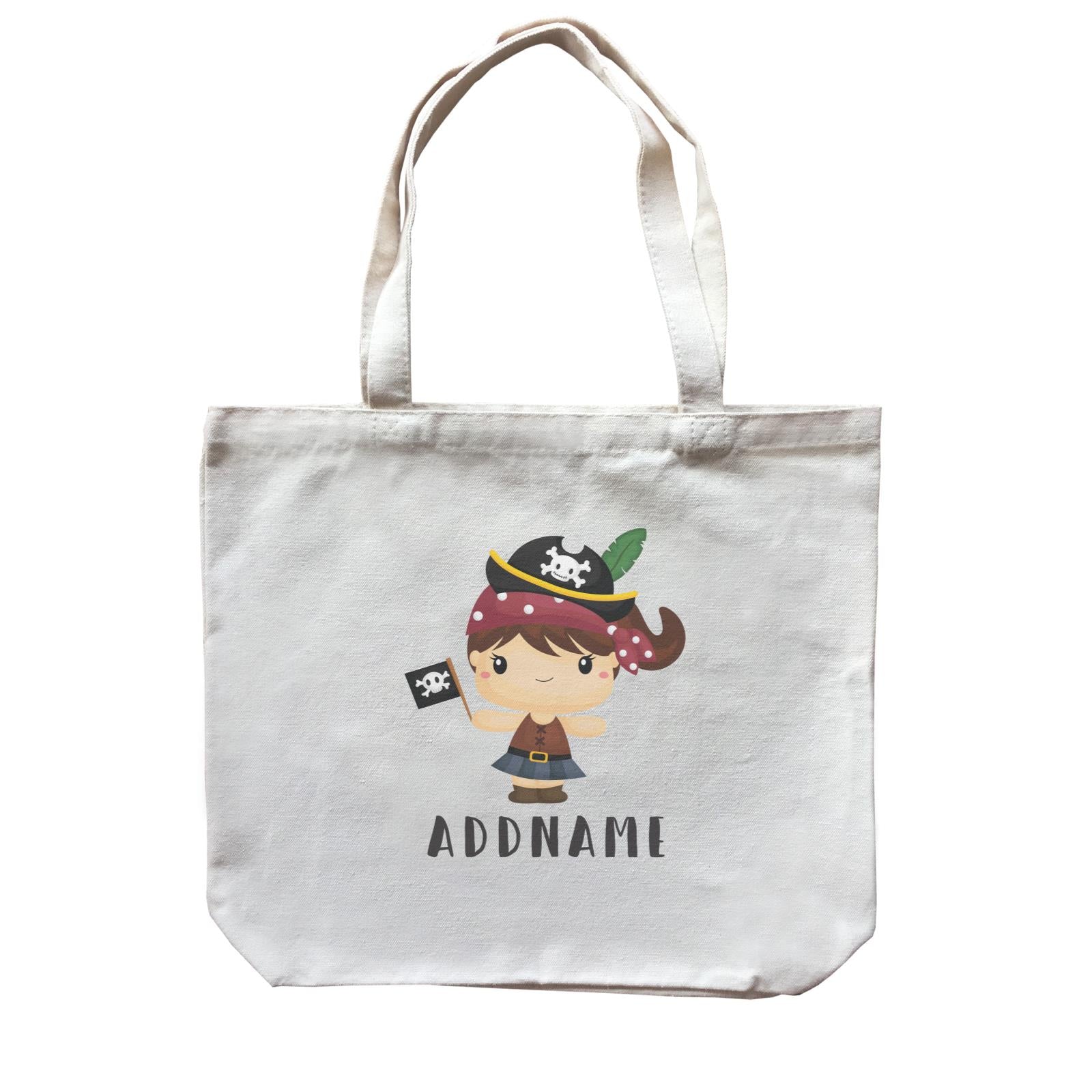Birthday Pirate Happy Girl Captain Holding Pirate Flag Addname Canvas Bag