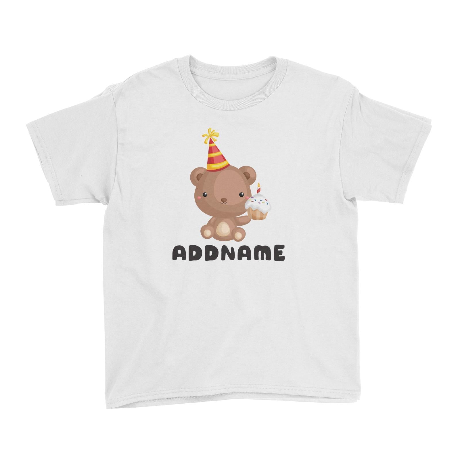 Birthday Friendly Animals Bear Holding Cupcake Addname Kid's T-Shirt
