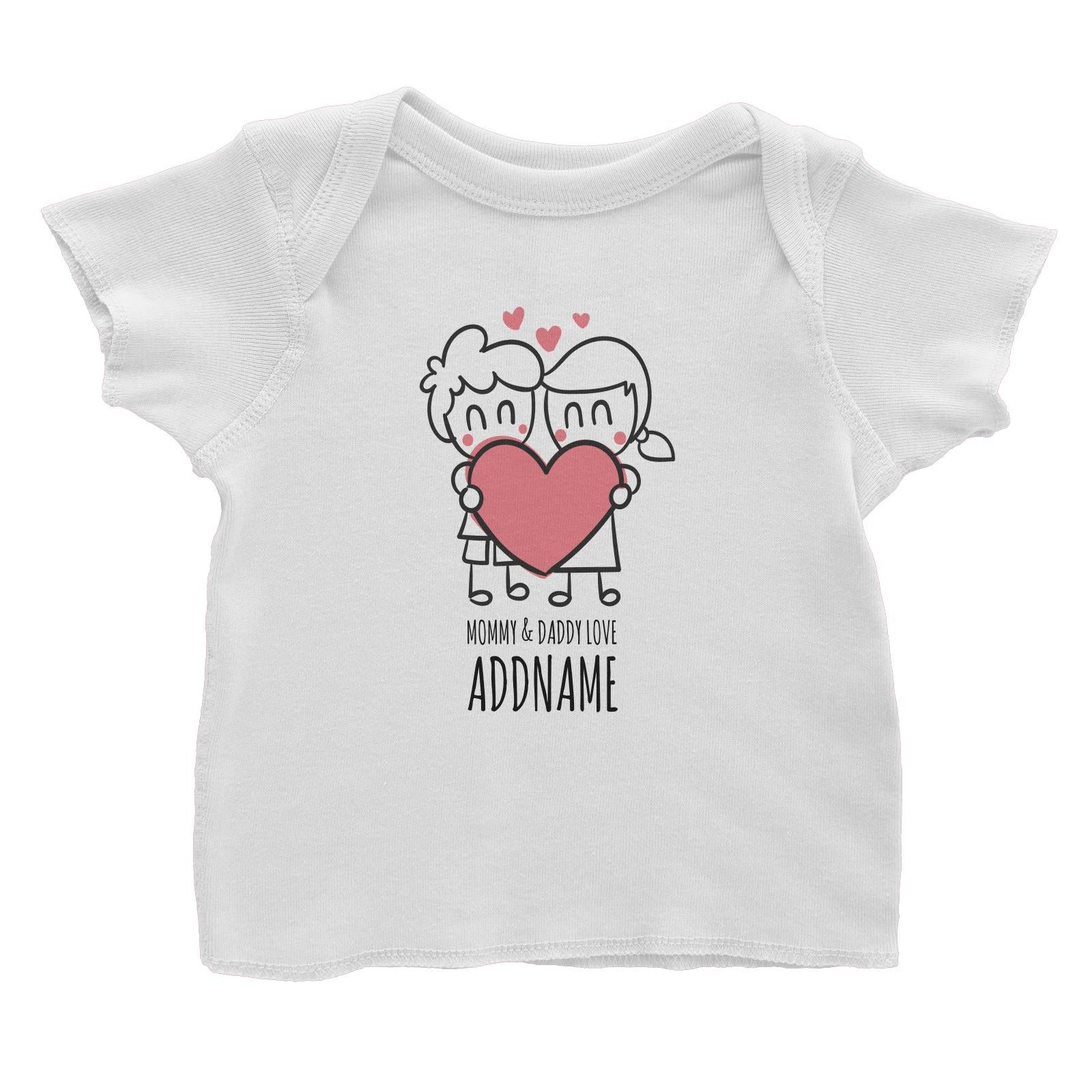 Cartoon Doodle Mommy & Daddy Love White White Baby T-Shirt