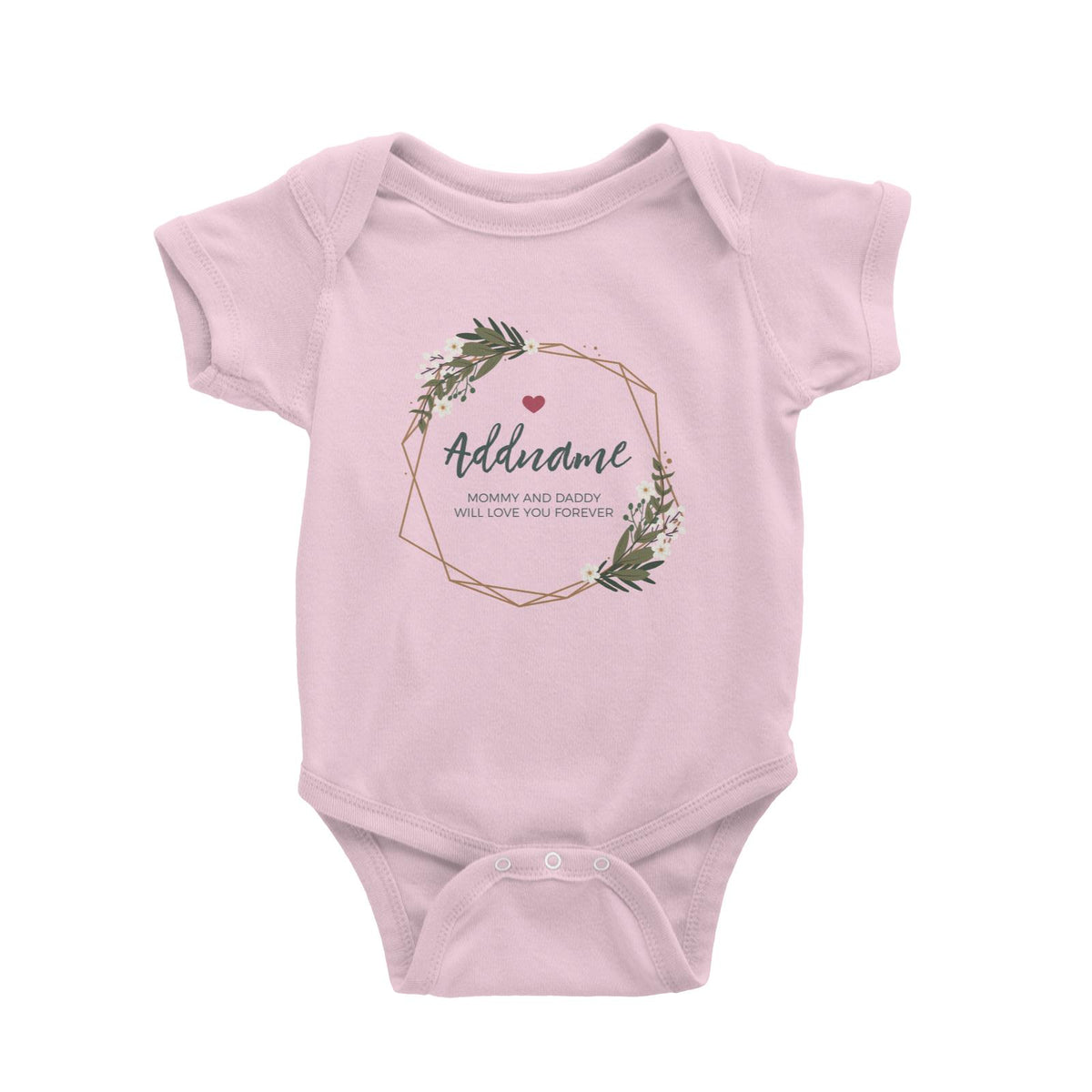White Flowers and Geometric Frame Wreath Personalizable with Name and Text Baby Romper