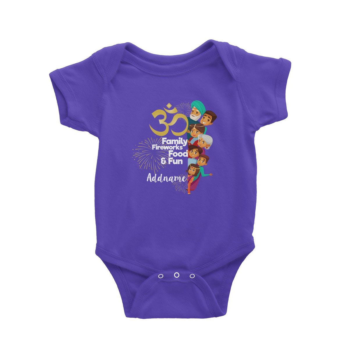 Cute Family OM Family Fireworks Food and Fun Addname Baby Romper
