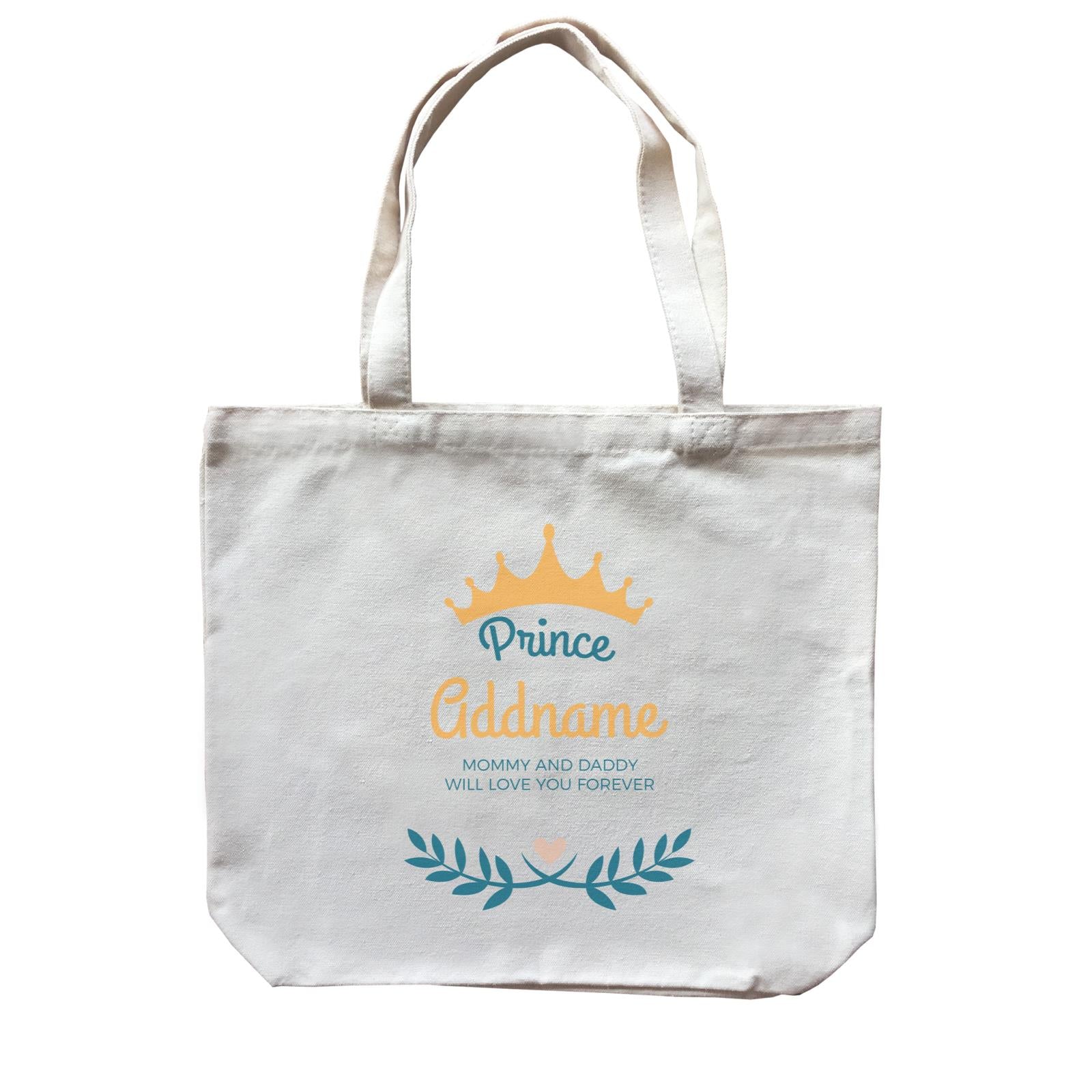 Prince with Crown and Blue Leaves Personalizable with Name and Text Canvas Bag