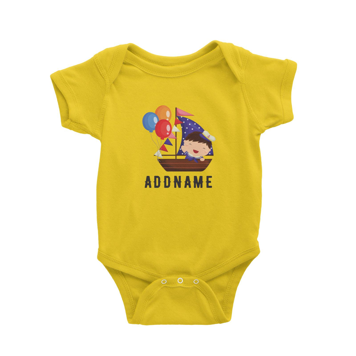 Birthday Sailor Baby Boy In Ship With Balloon Addname Baby Romper