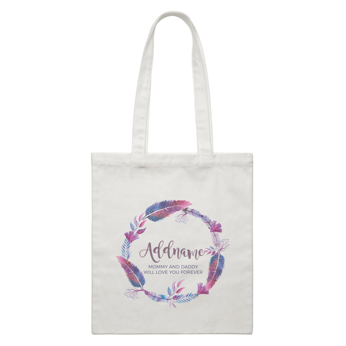 Purple Feather Wreath Personalizable with Name and Text White Canvas Bag