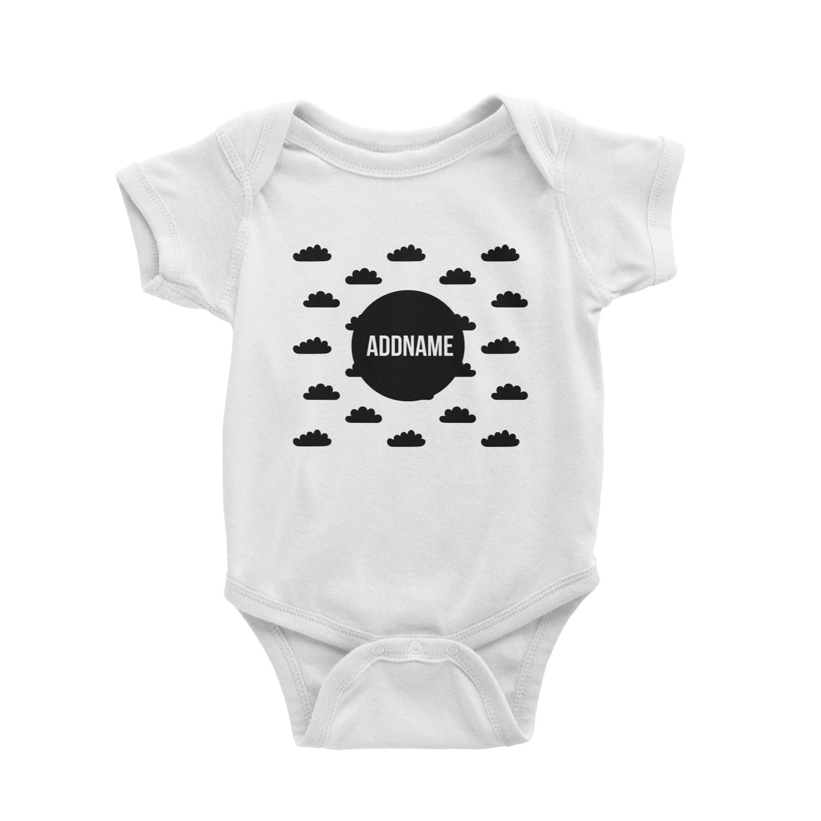 Monochrome Black Circle with Clouds Addname Baby Romper