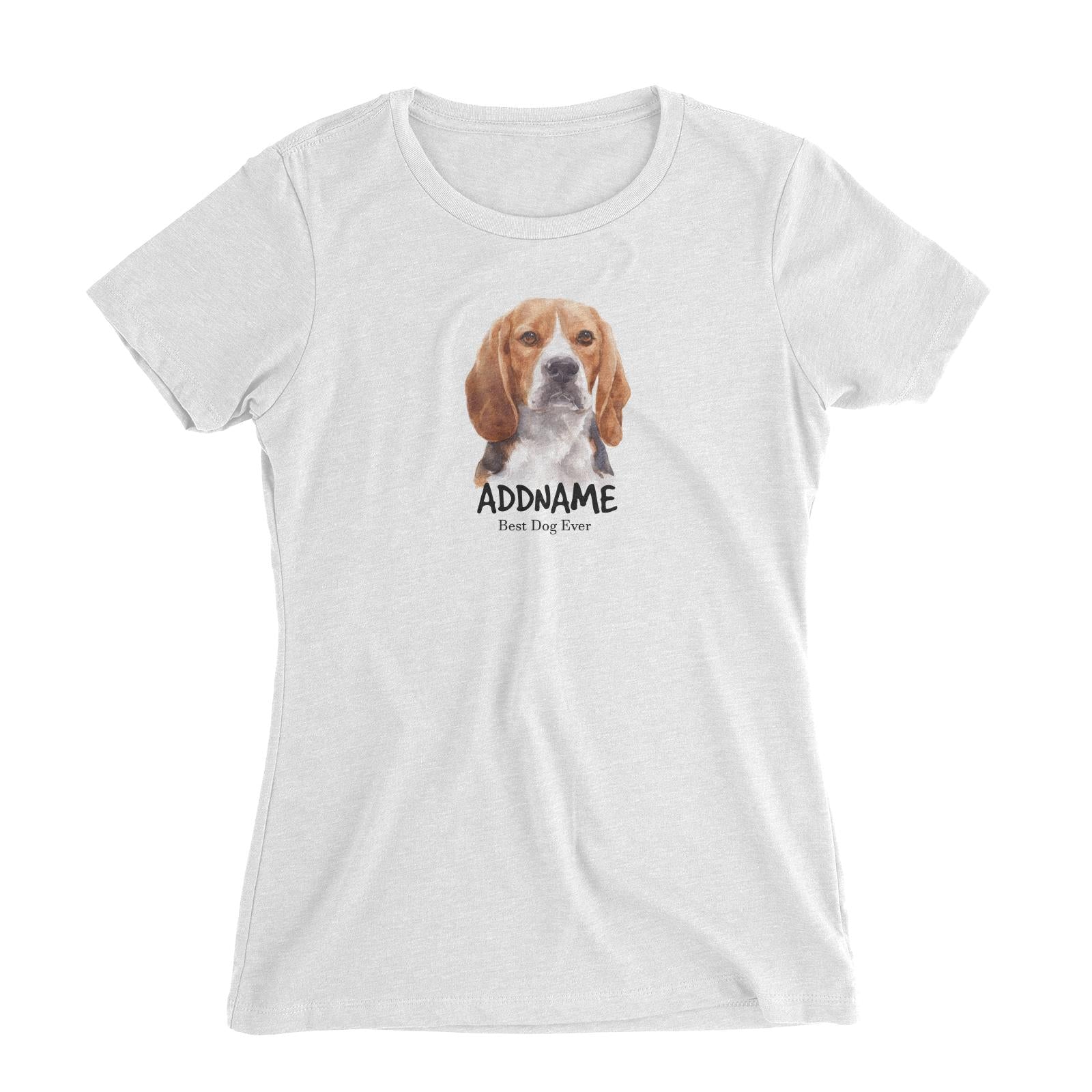 Watercolor Dog Beagle Frown Best Dog Ever Addname Women's Slim Fit T-Shirt