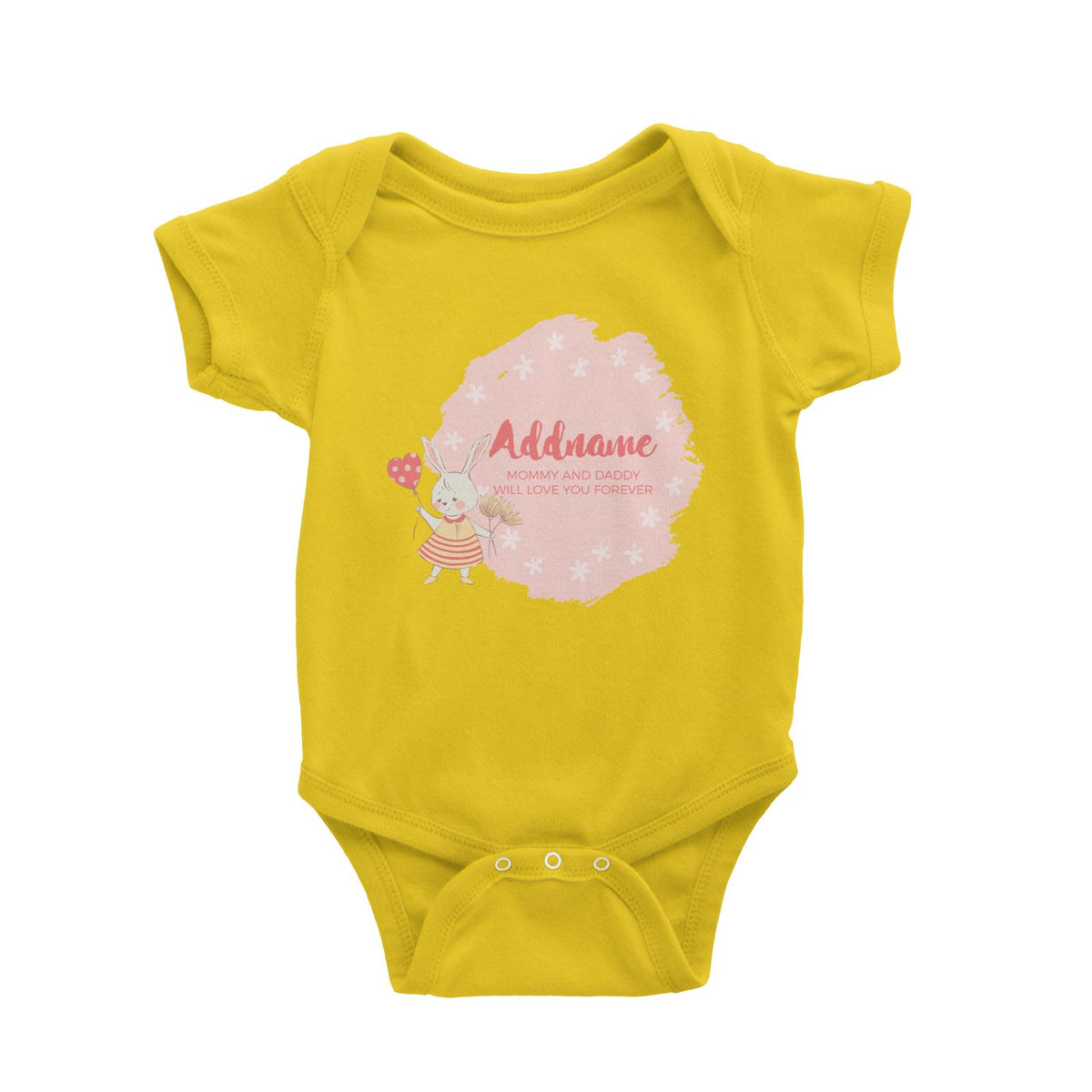Cute Girl Rabbit with Heart Balloon Personalizable with Name and Text Baby Romper