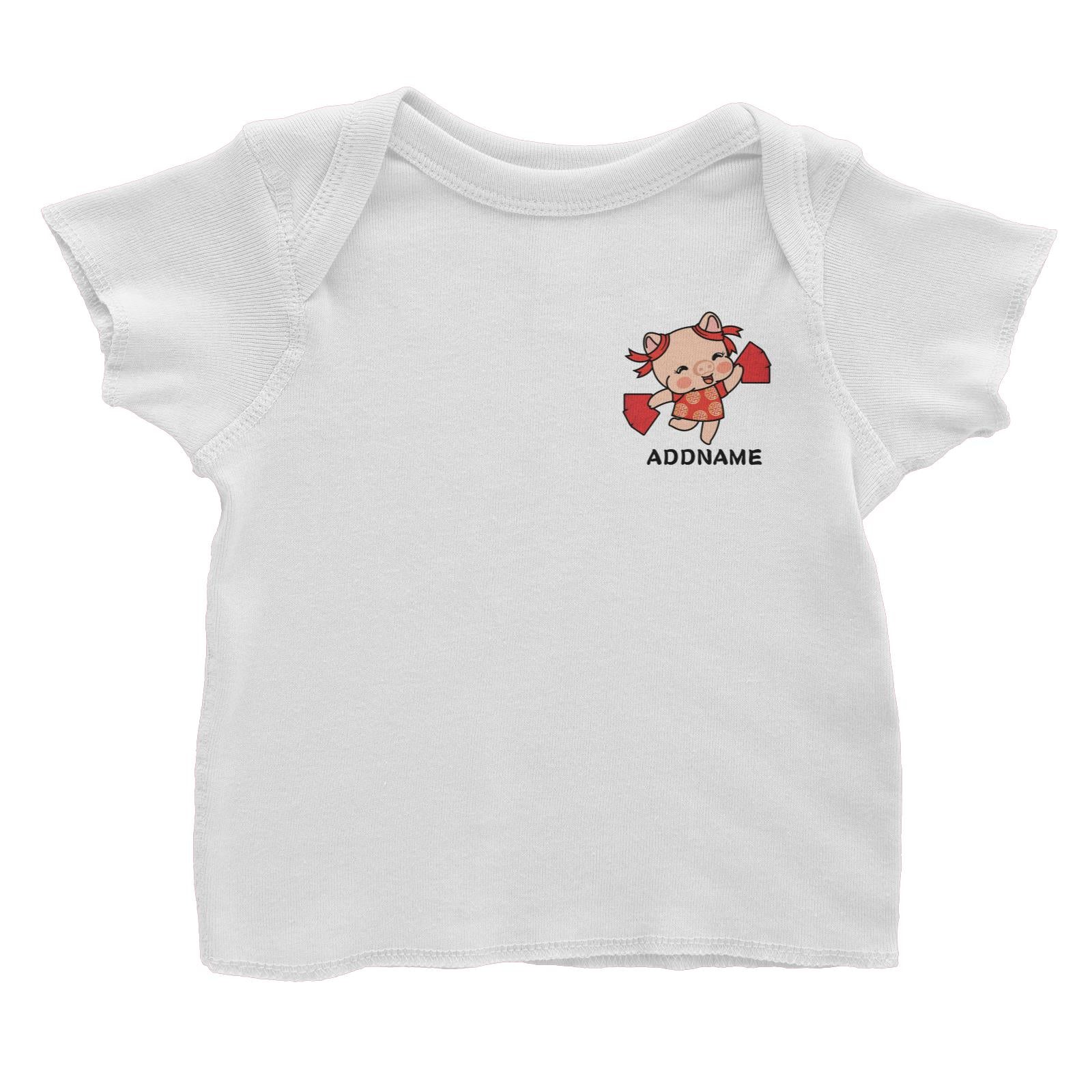 Properity Pig Girl with Red Packets Pocket Design Baby T-Shirt