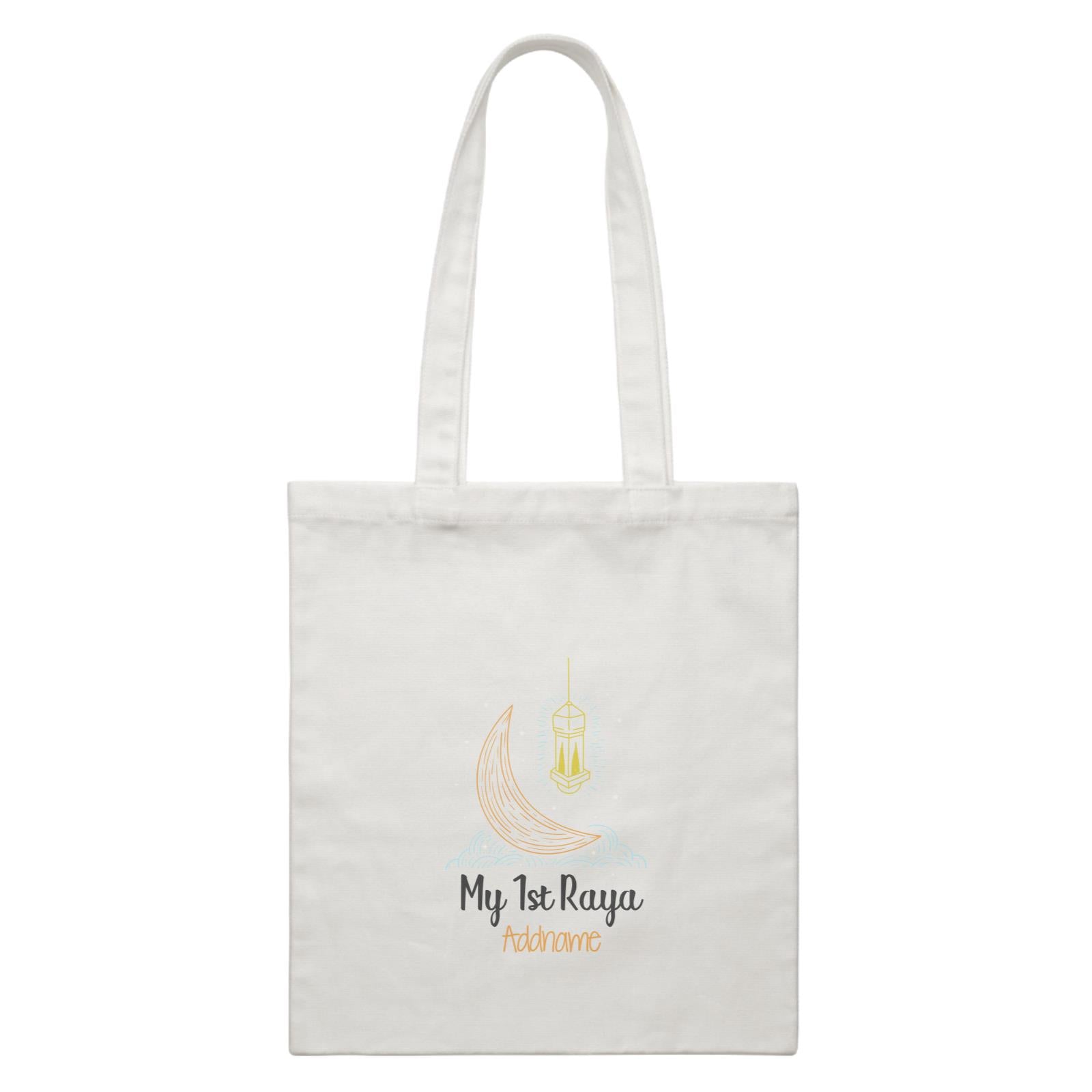 Raya Doodle Moon And Lantern My 1st Raya Addname Accessories White Canvas Bag