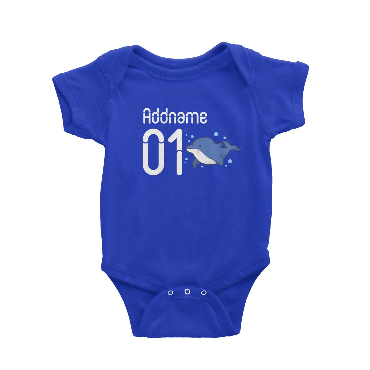 Name and Number Cute Hand Drawn Style Dolphin Baby Romper