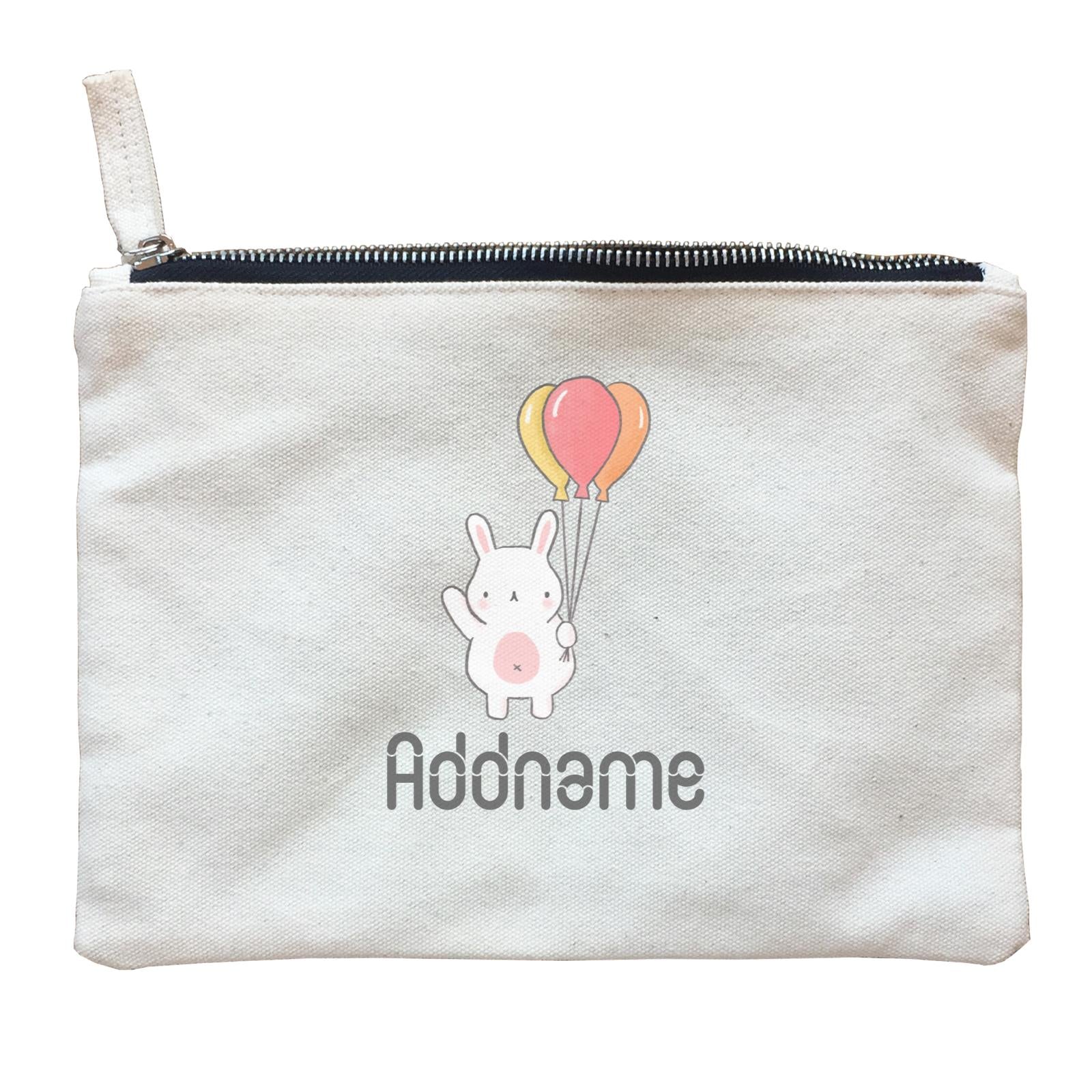 Cute Hand Drawn Style Rabbit with Balloon Addname Zipper Pouch