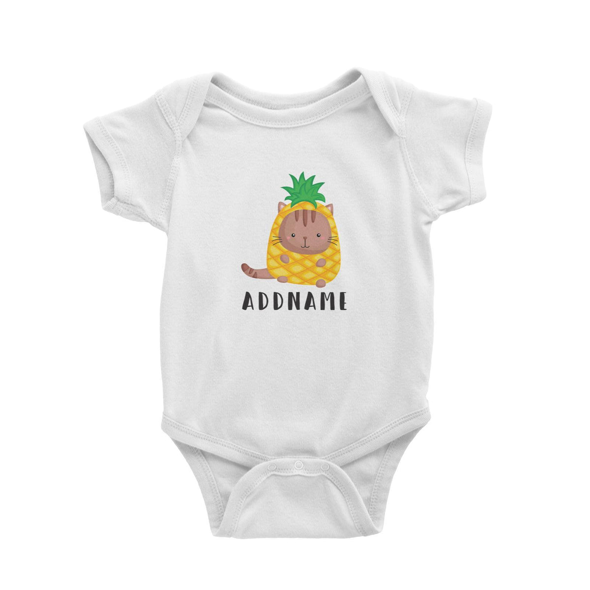 Birthday Hawaii Cute Cat Wearing Pineapple Suit Addname Baby Romper