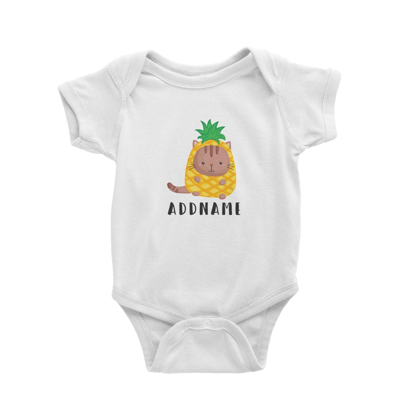 Birthday Hawaii Cute Cat Wearing Pineapple Suit Addname Baby Romper