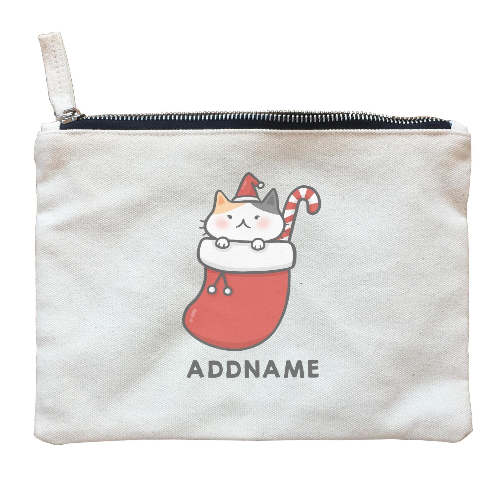 Xmas Cute Cat In Christmas Sock Addname Accessories Zipper Pouch