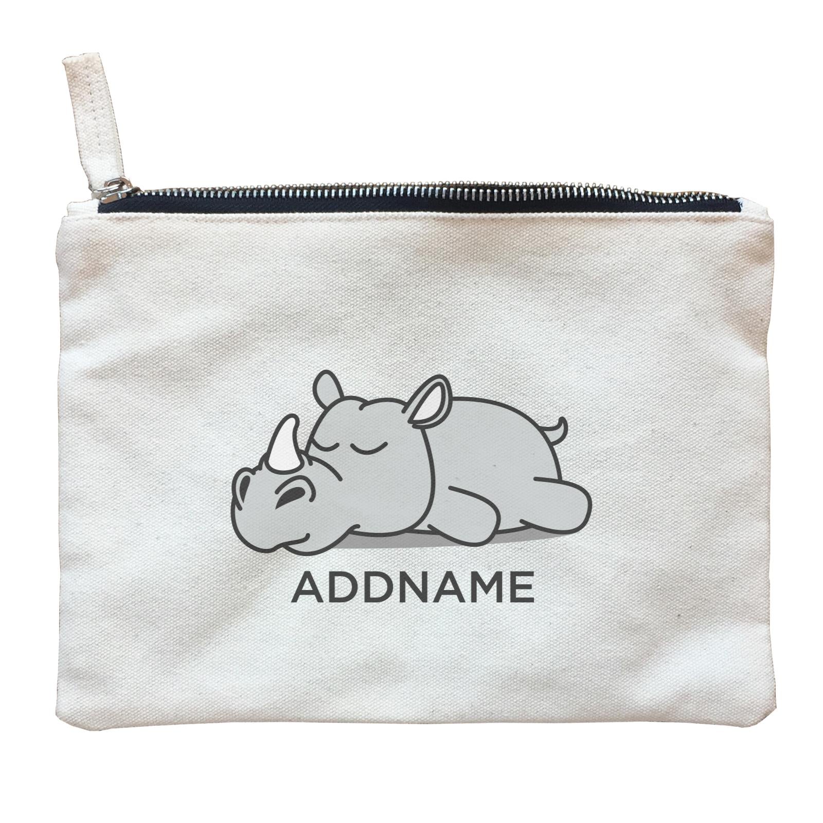 Lazy Rhinoceras Addname Zipper Pouch