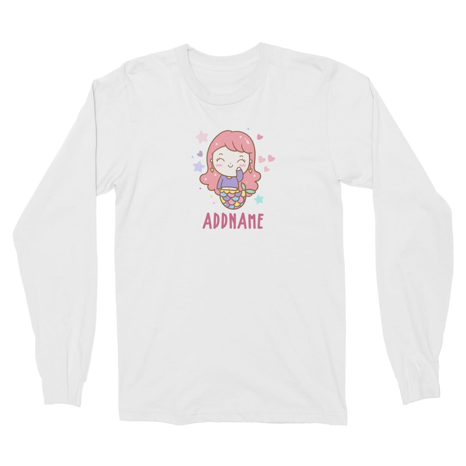 Unicorn And Princess Series Cute Happy Waving Mermaid Girl Addname Long Sleeve Unisex T-Shirt