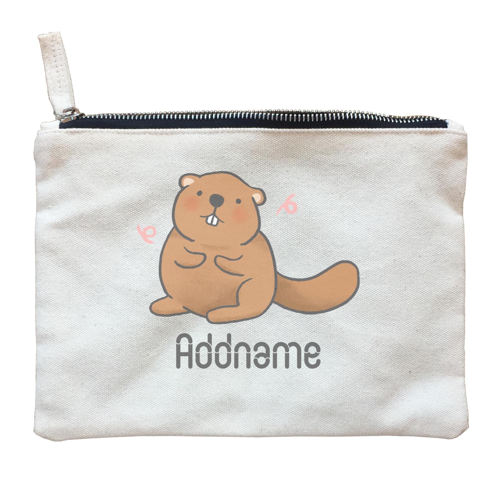 Cute Hand Drawn Style Beaver Addname Zipper Pouch
