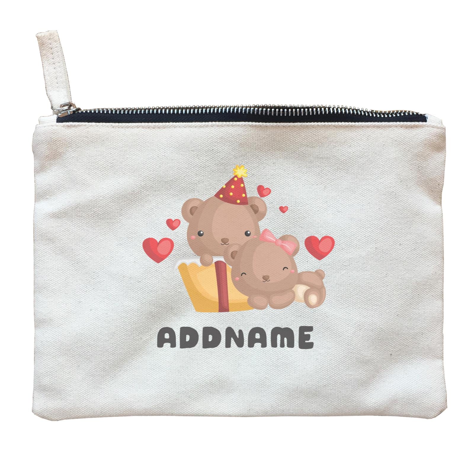 Birthday Friendly Animals Happy Two Bears Open Present Addname Zipper Pouch
