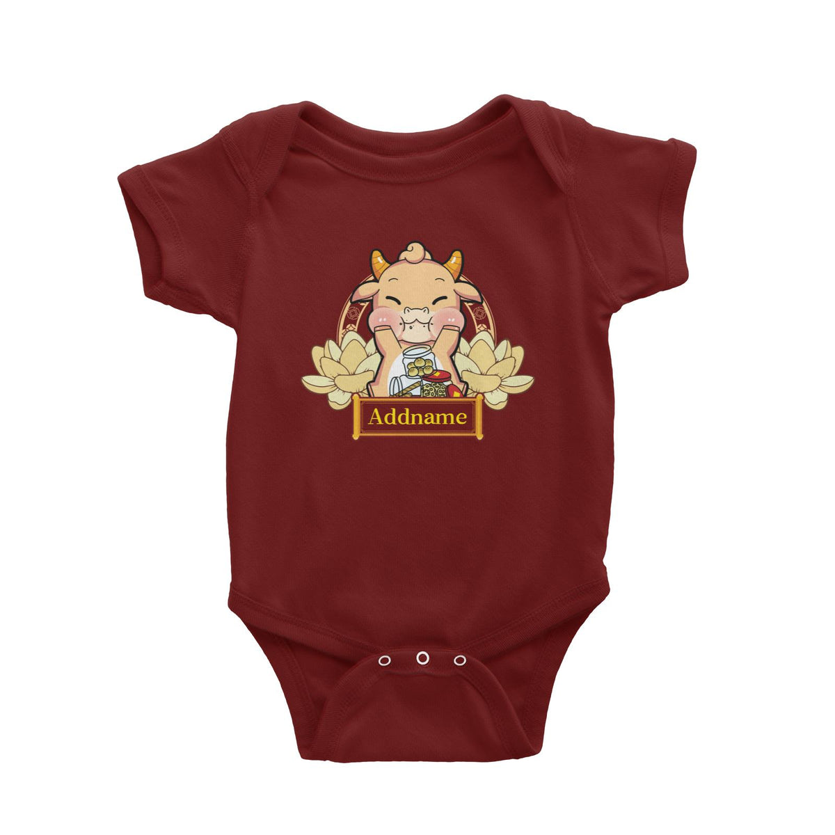 [CNY 2021] Gold Lotus Series Golden Cow with New Year Treats Baby Romper