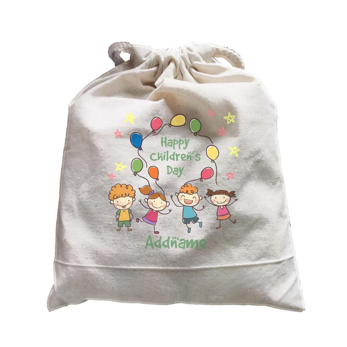 Children&#39;s Day Gift Series Four Cute Children With Balloons Addname  Satchel