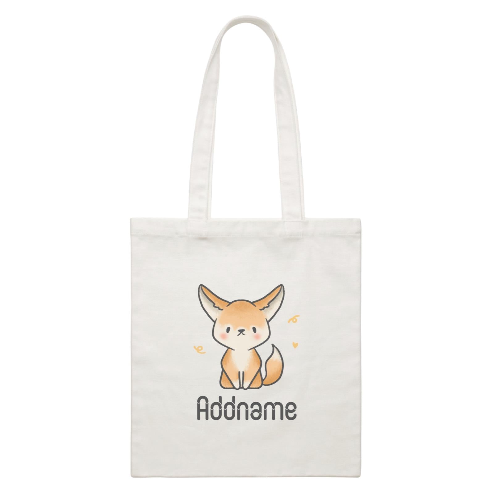 Cute Hand Drawn Style Fennec Fox Addname White Canvas Bag