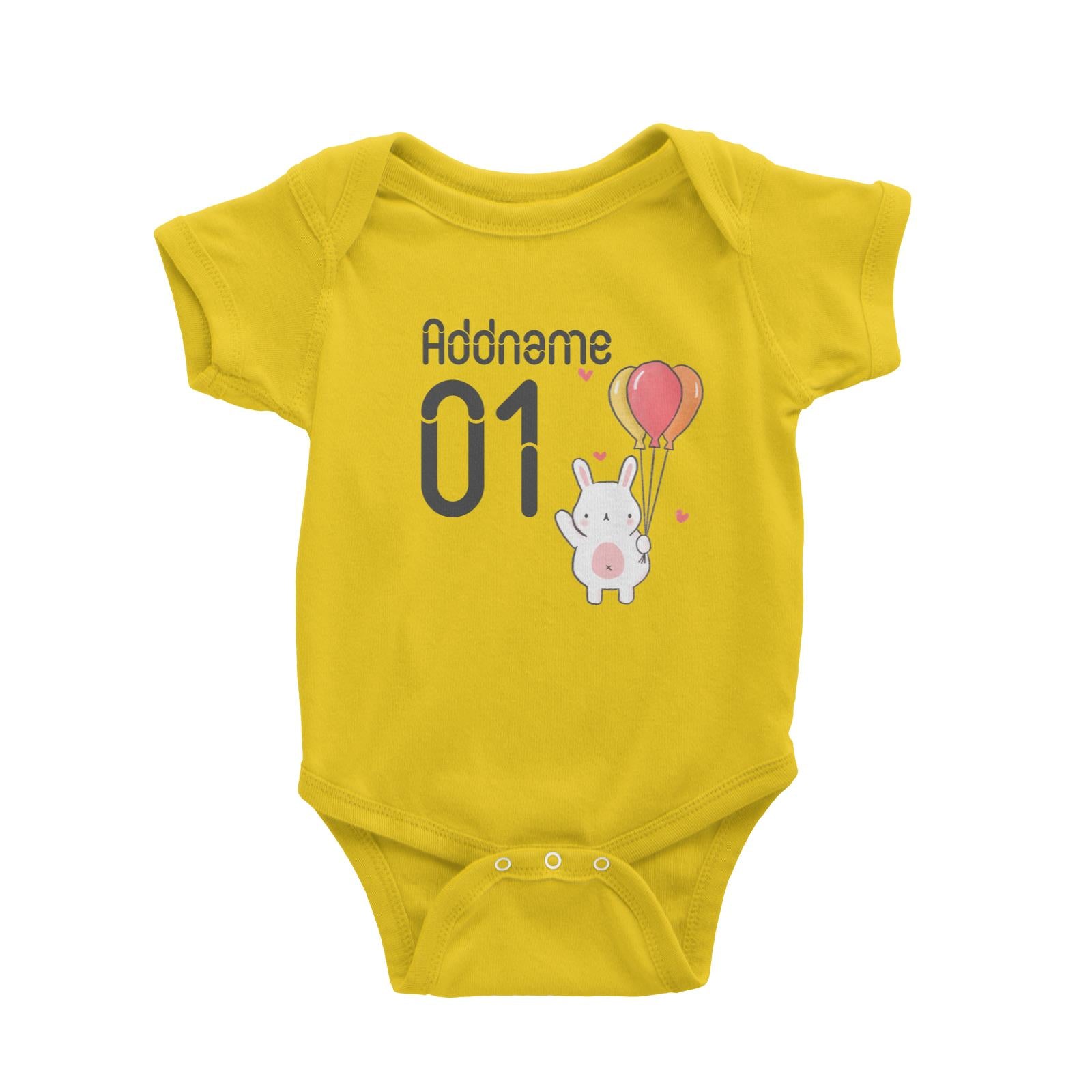 Name and Number Cute Hand Drawn Style Bunny Baby Romper
