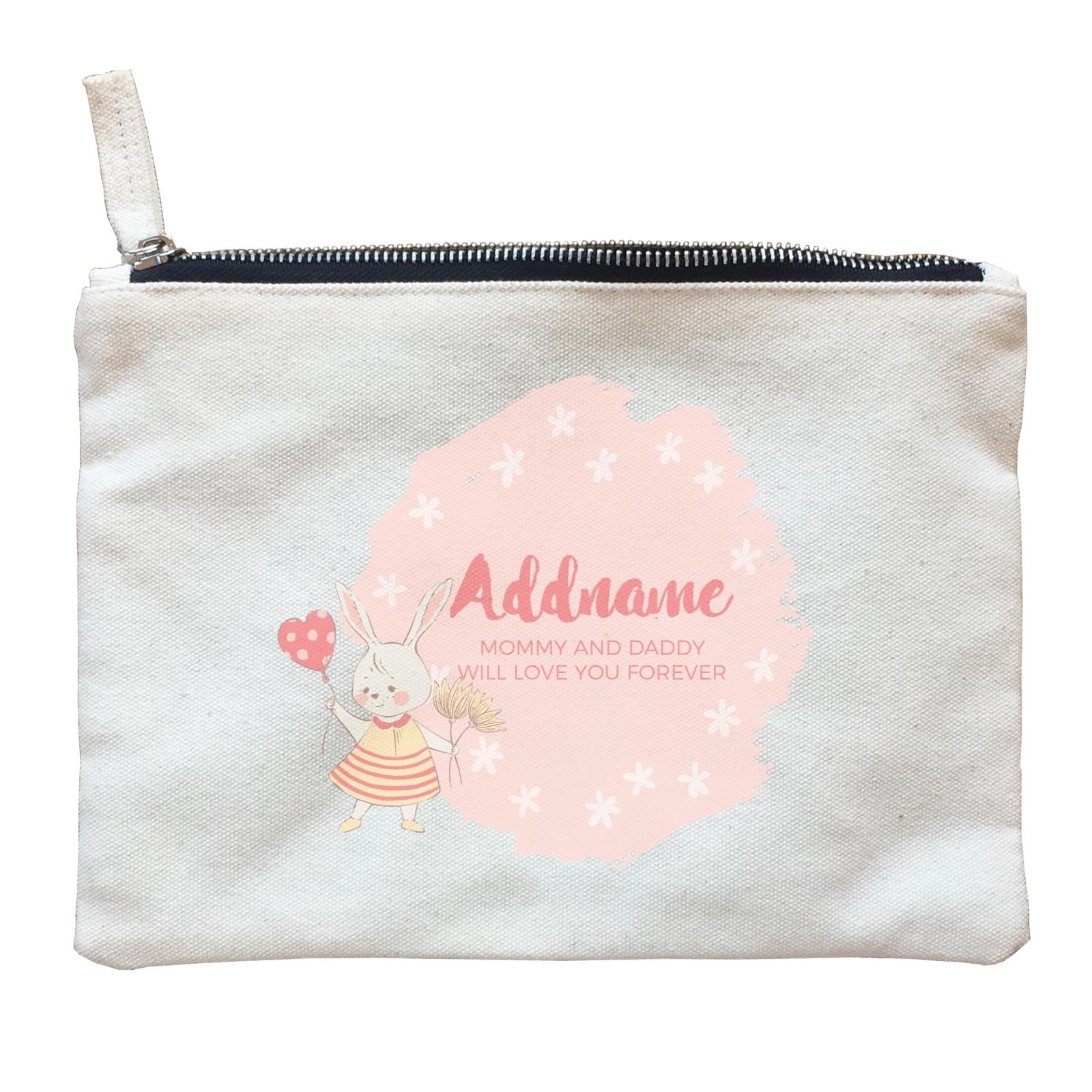 Cute Girl Rabbit with Heart Balloon Personalizable with Name and Text Zipper Pouch
