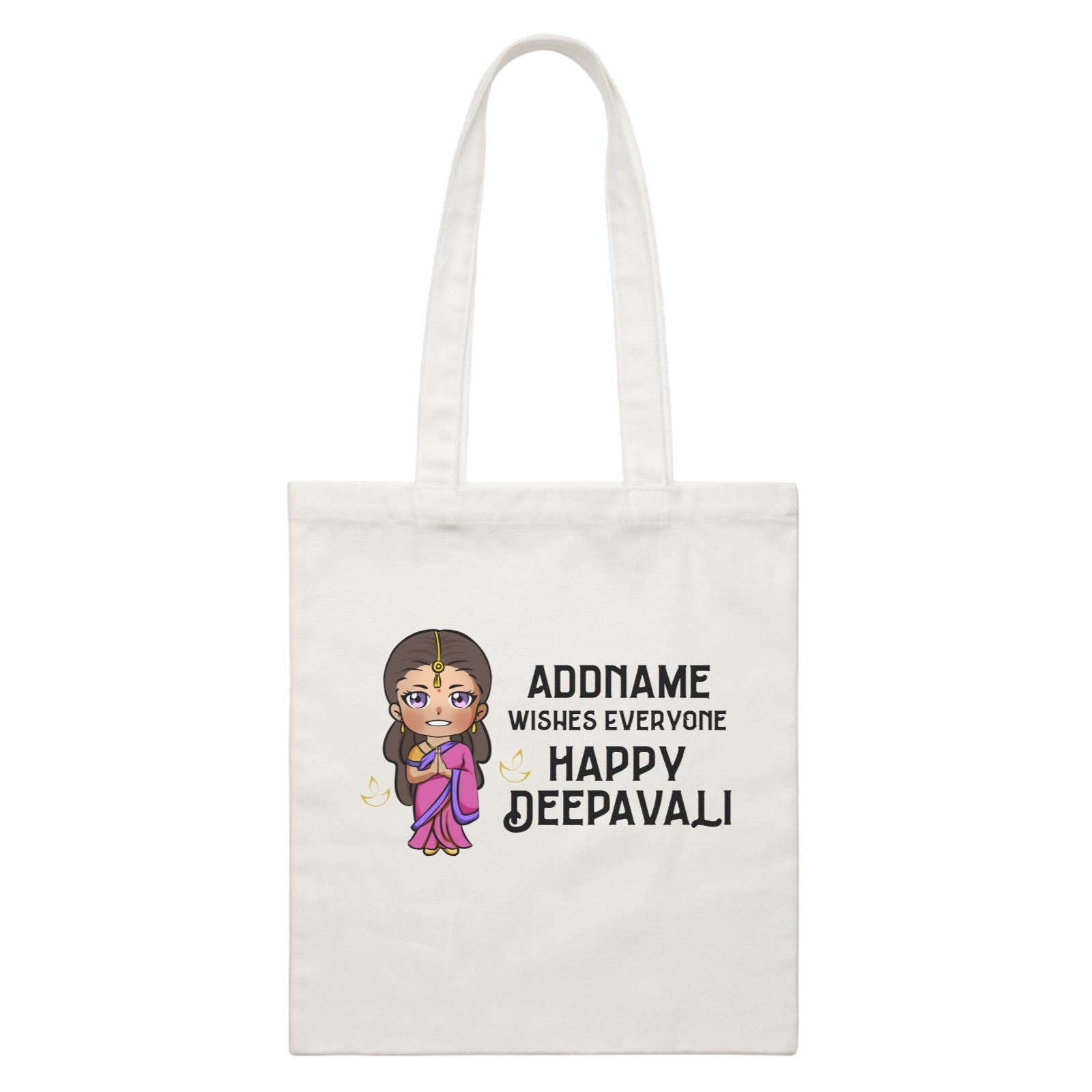 Deepavali Chibi Woman Front Addname Wishes Everyone Deepavali White Canvas Bag