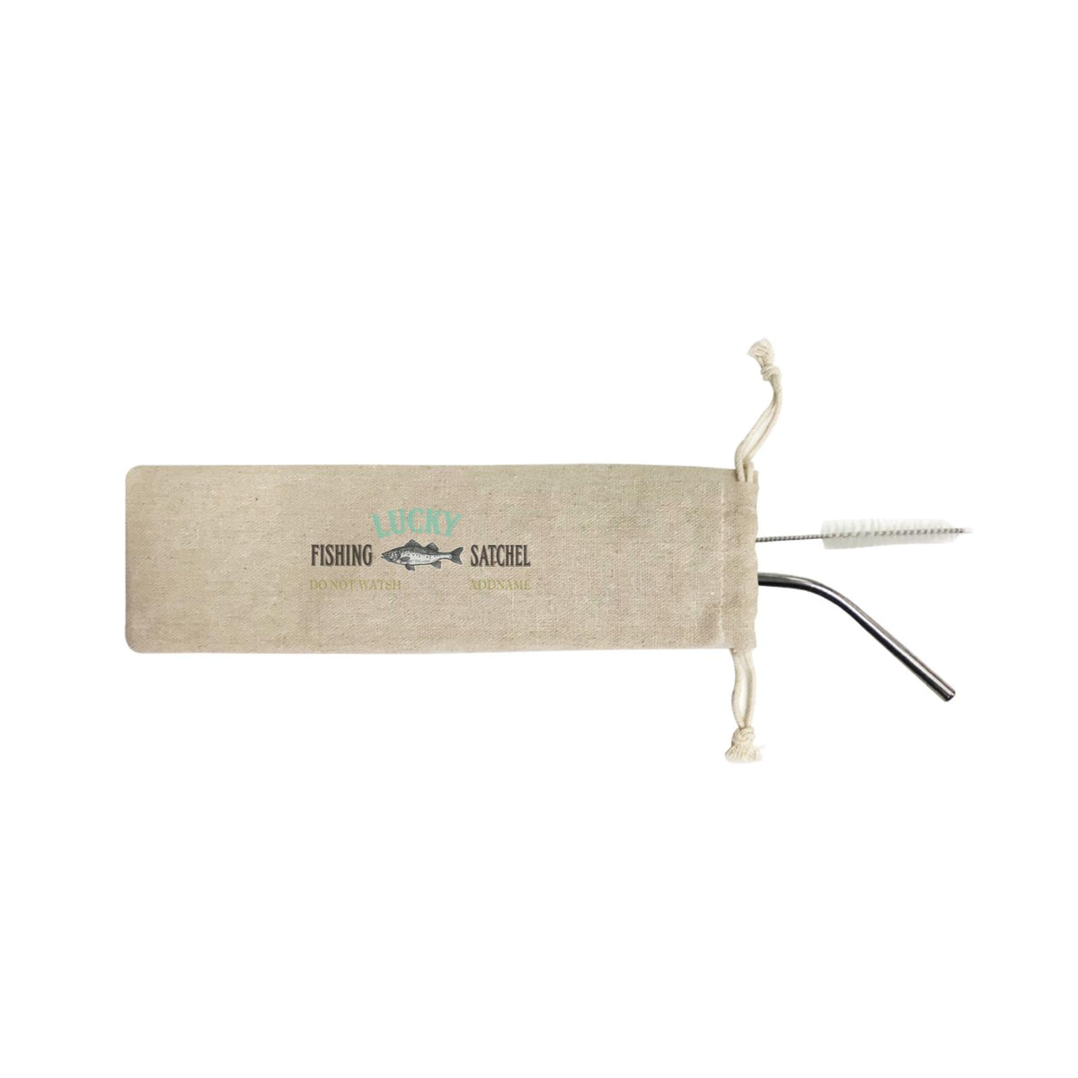 Lucky Fishing Addname SB 2-in-1 Stainless Steel Straw Set In a Satchel