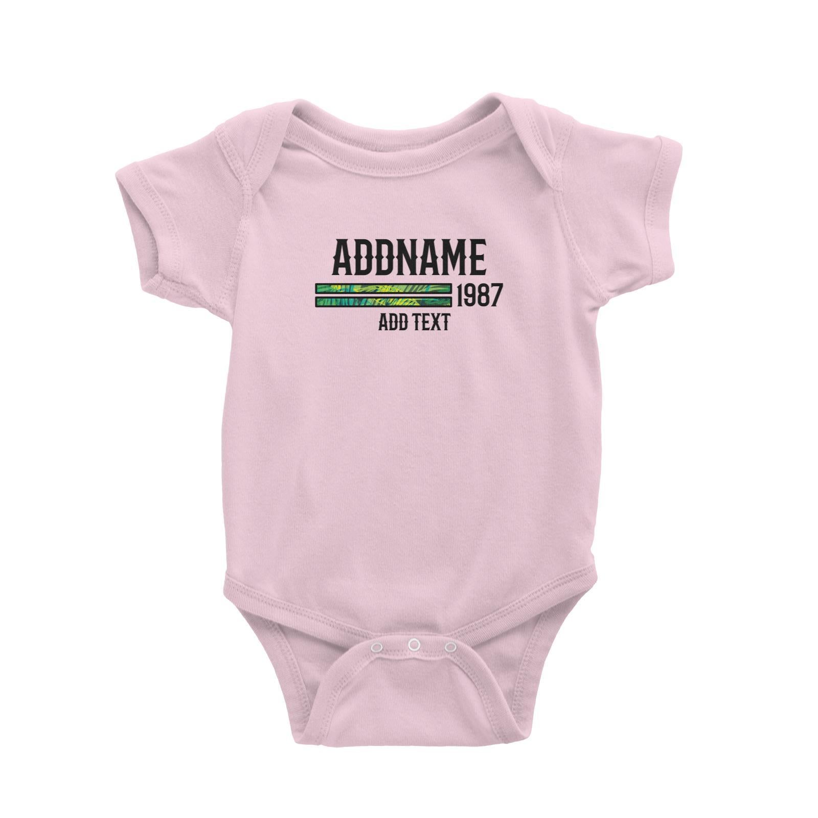 Palm Leaves Pattern Bars Personalizable with Name Number and Text Baby Romper