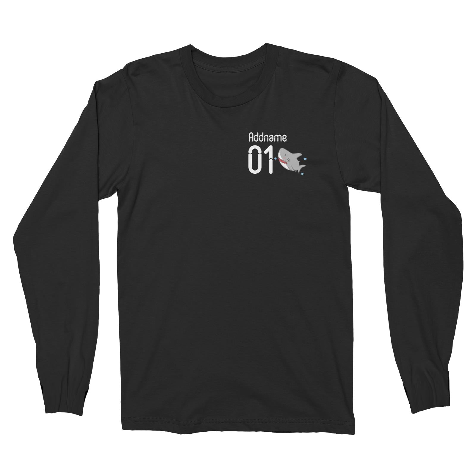 Pocket Name and Number Cute Hand Drawn Style Shark Long Sleeve Unisex T-Shirt