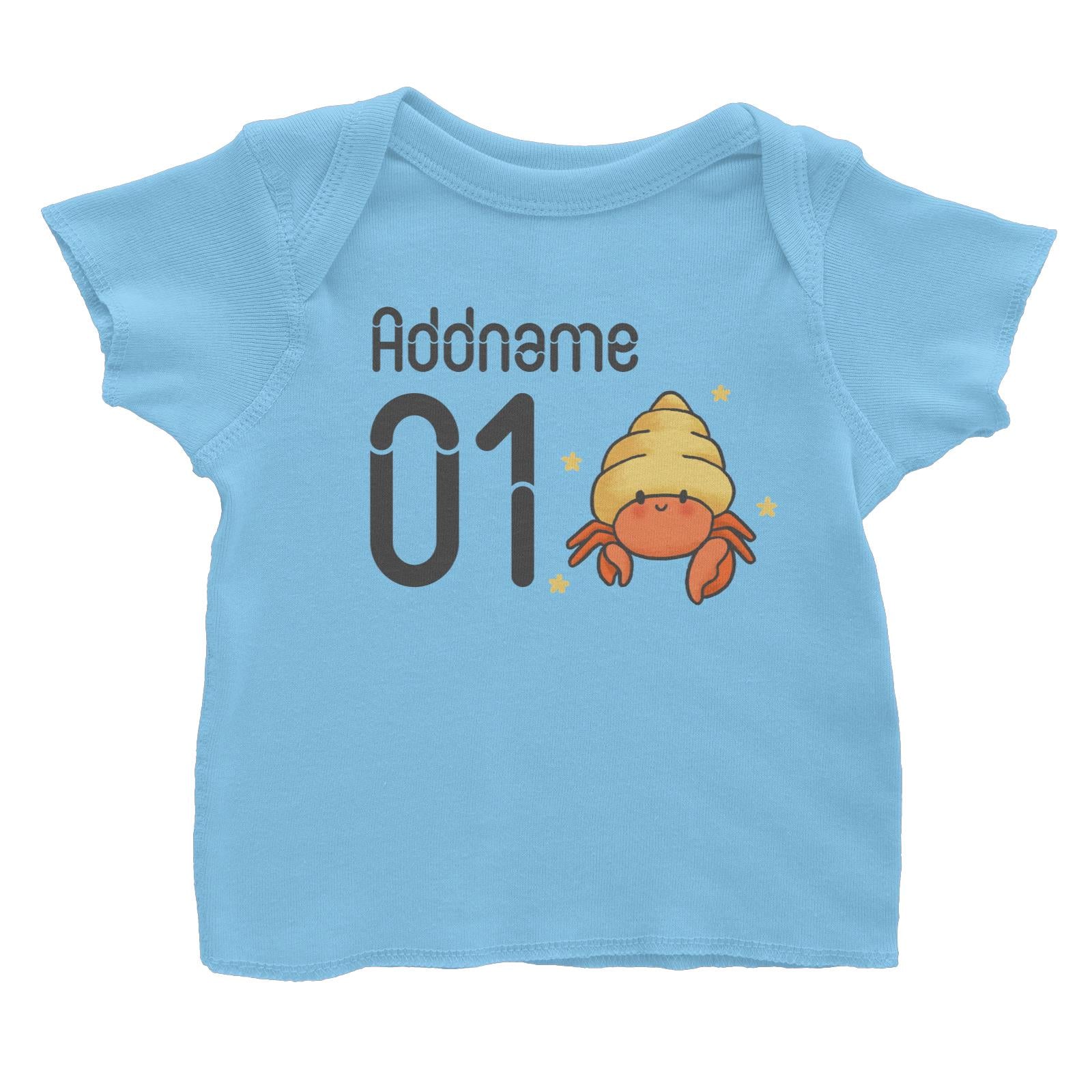 Name and Number Cute Hand Drawn Style Hermit Crab Baby T-Shirt