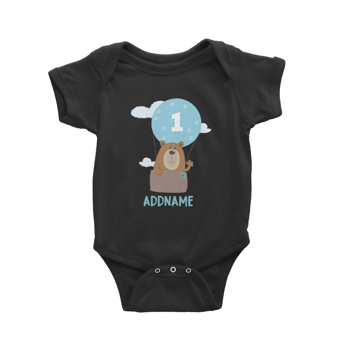 Cute Bear Boy with Hot Air Balloon Birthday Theme Personalizable with Name and Number Baby Romper