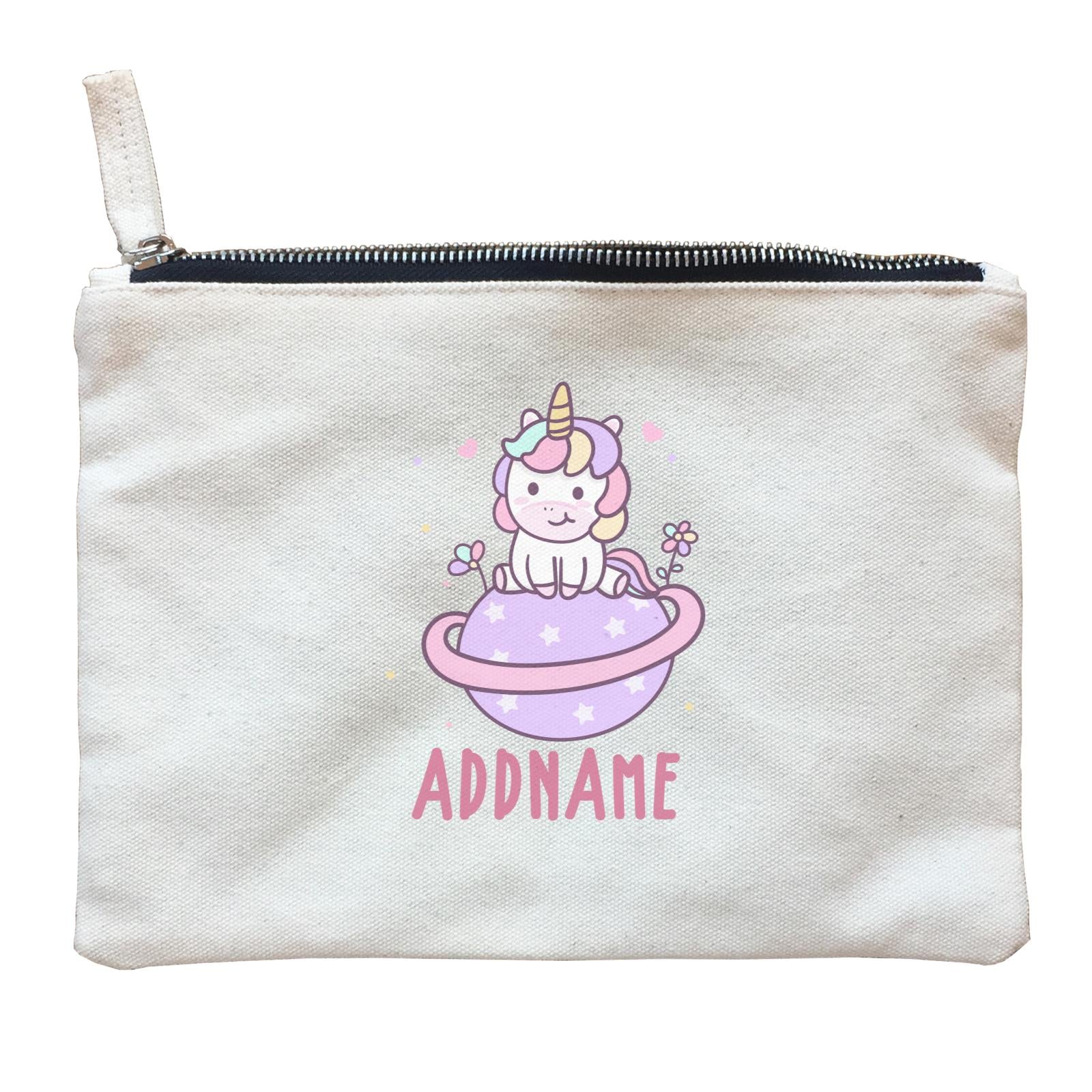 Unicorn And Princess Series Cute Pastel Unicorn Sitting On Planet Addname Zipper Pouch