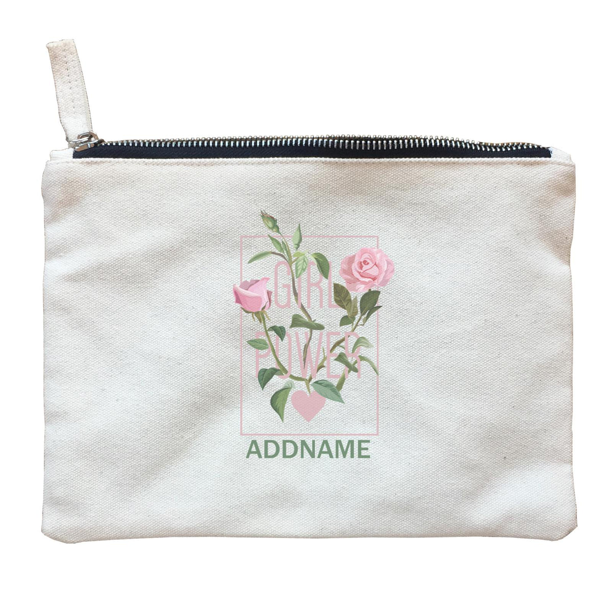 Cool Chic Flowers Pink Roses Girl Power With Addname Zipper Pouch