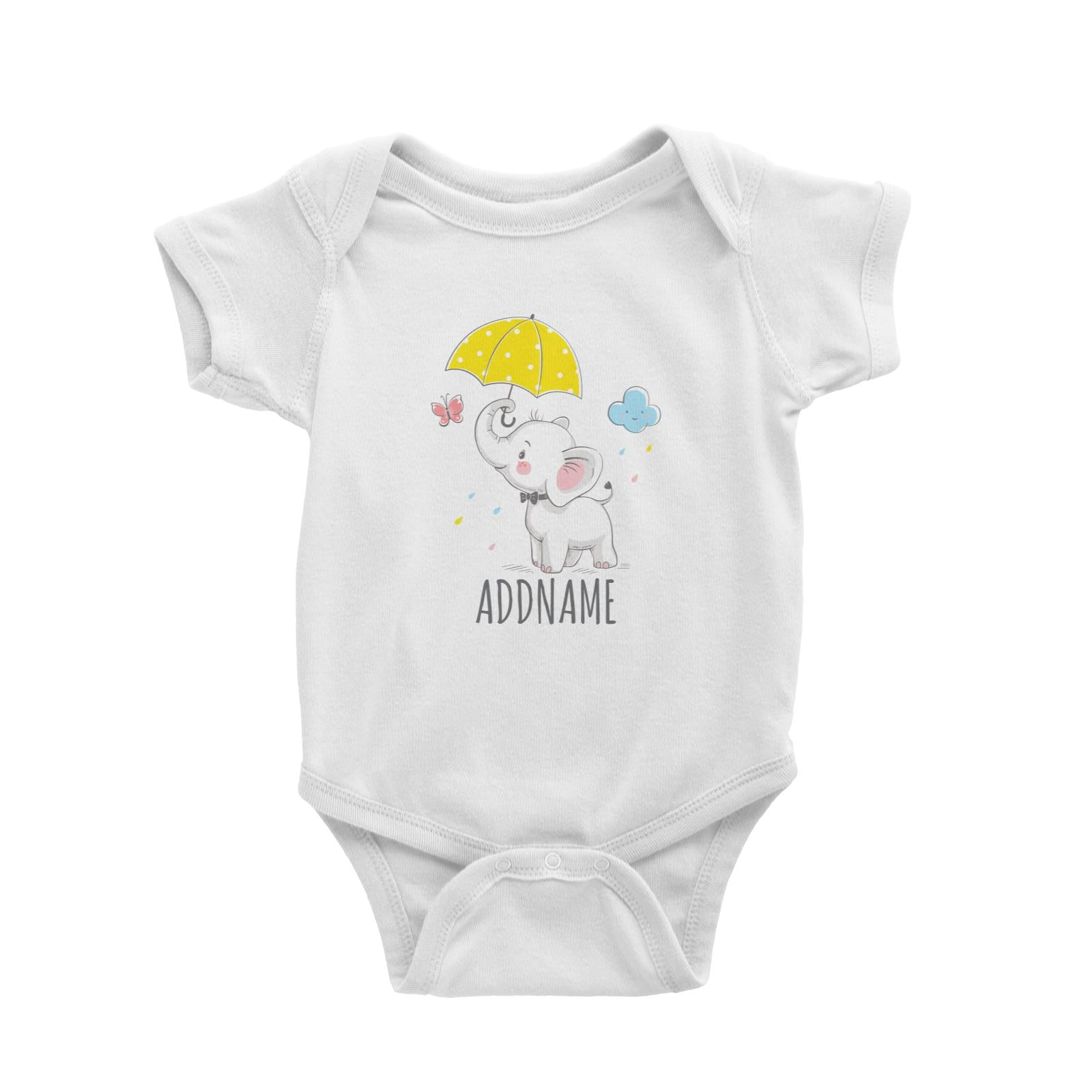 Elephant with Umbrella White Baby Romper Personalizable Designs Cute Sweet Newborn Animal HG