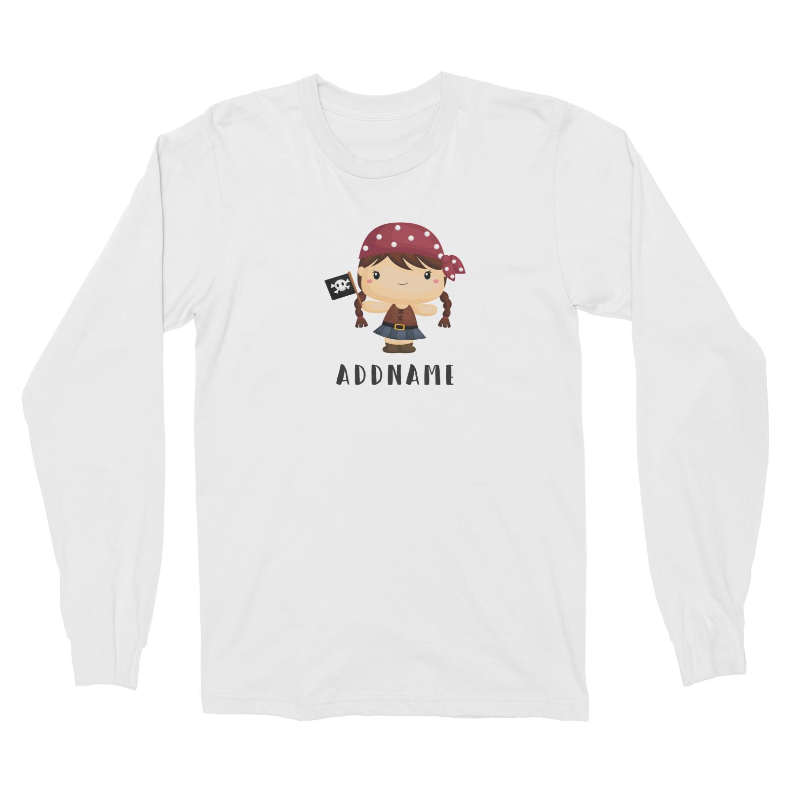 Birthday Pirate Girl Crew Holding Pirate Flag Addname Long Sleeve Unisex T-Shirt