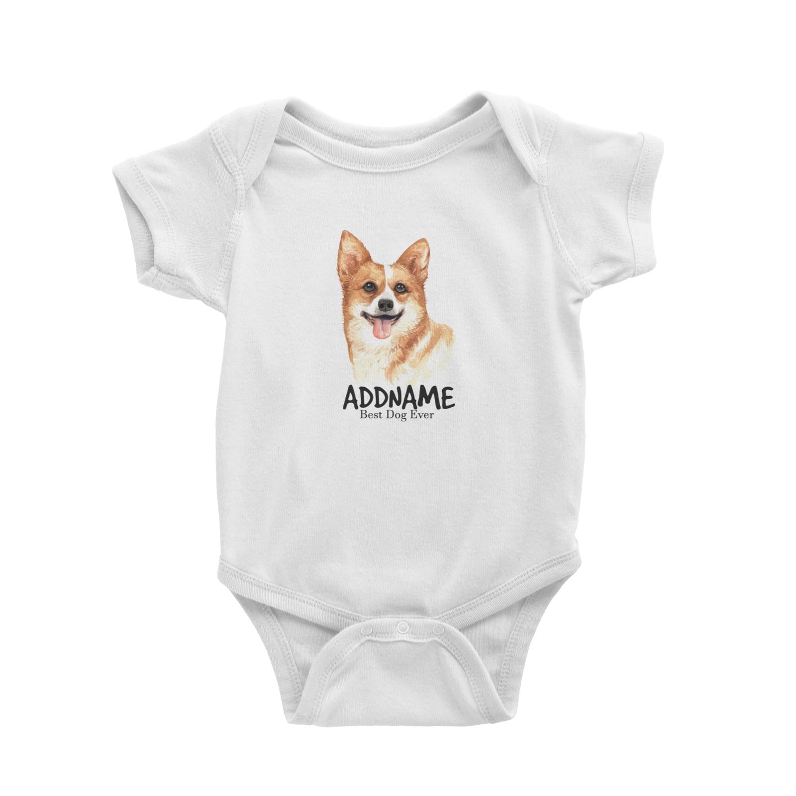 Watercolor Dog Welsh Corgi Happy Best Dog Ever Addname Baby Romper