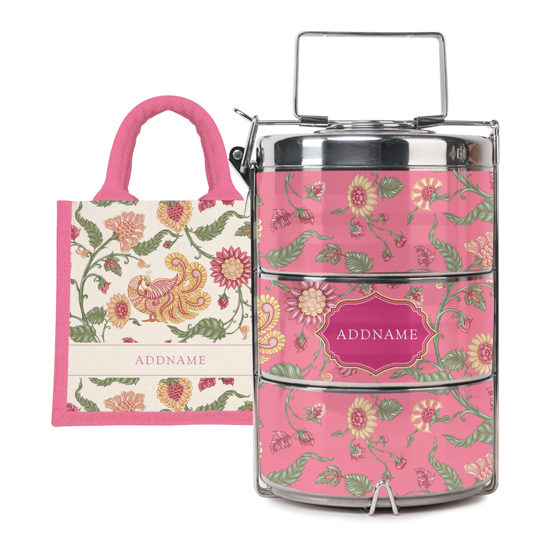 Batik Cempaka - Lunch Tote Bag with Three-Tier Tiffin Carrier