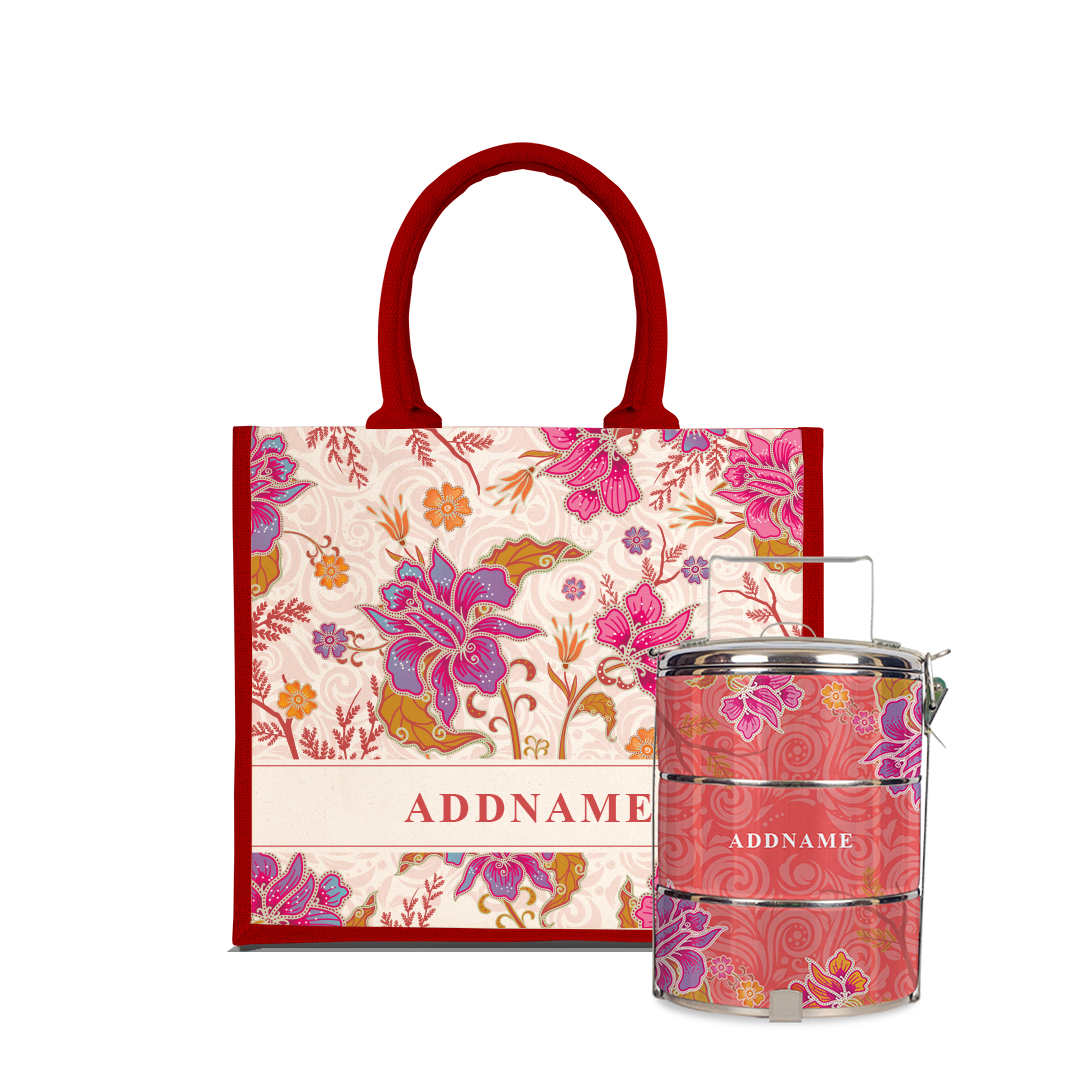 Modern Mahsuri Series - Legend Red Half Lining Jute Bag with Tiffin Carrier