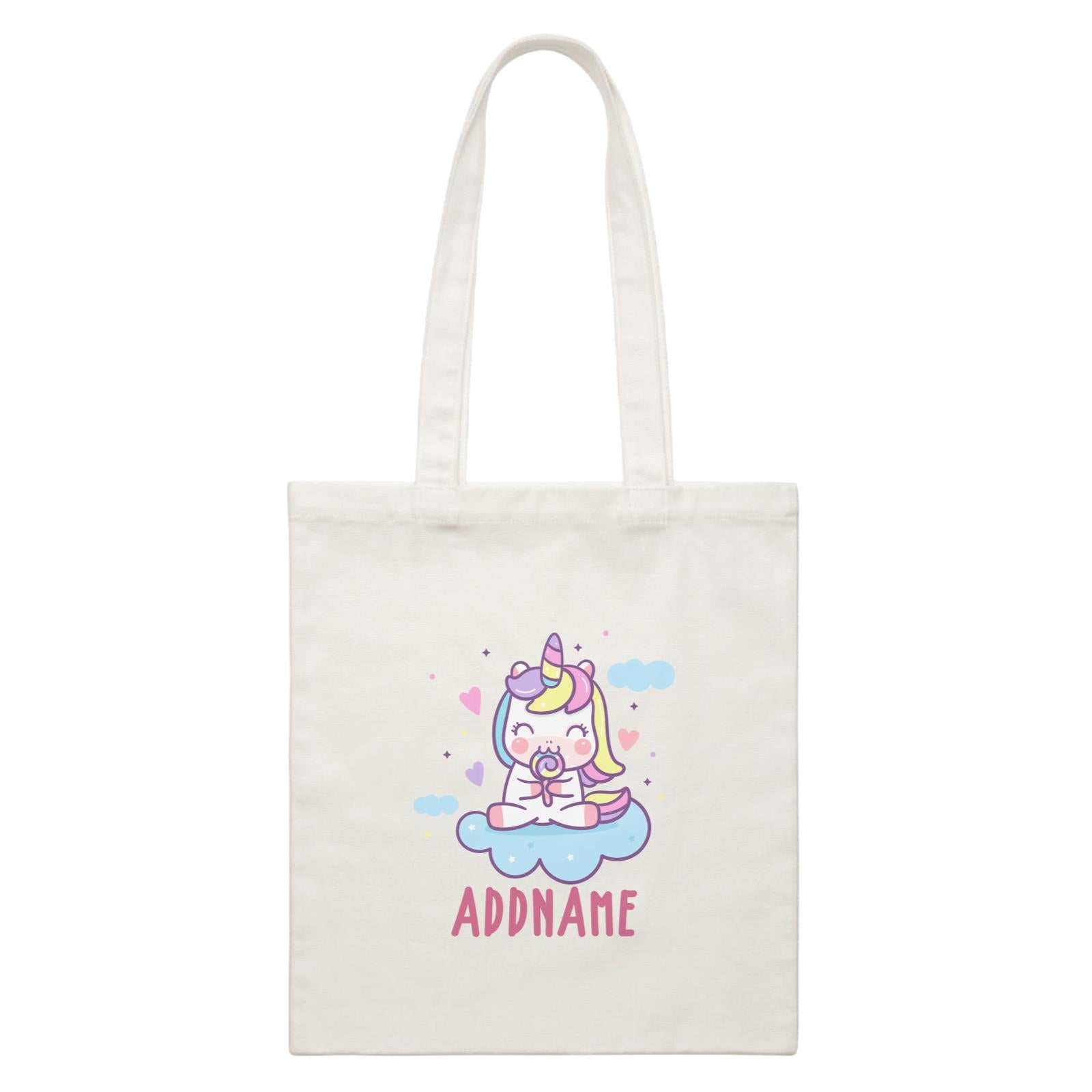 Unicorn And Princess Series Cute Unicorn Eating Lolipop Addname White Canvas Bag