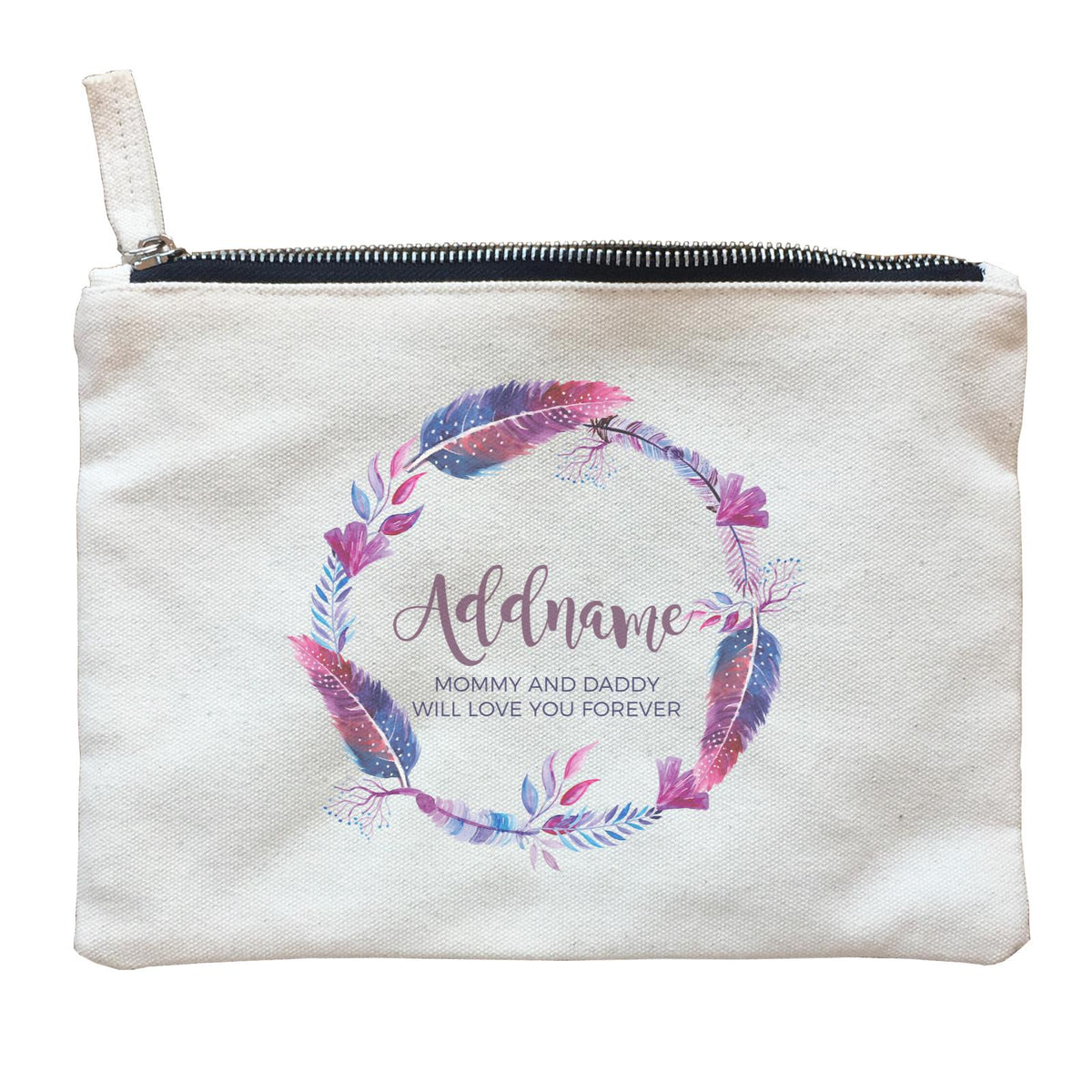 Purple Feather Wreath Personalizable with Name and Text Zipper Pouch
