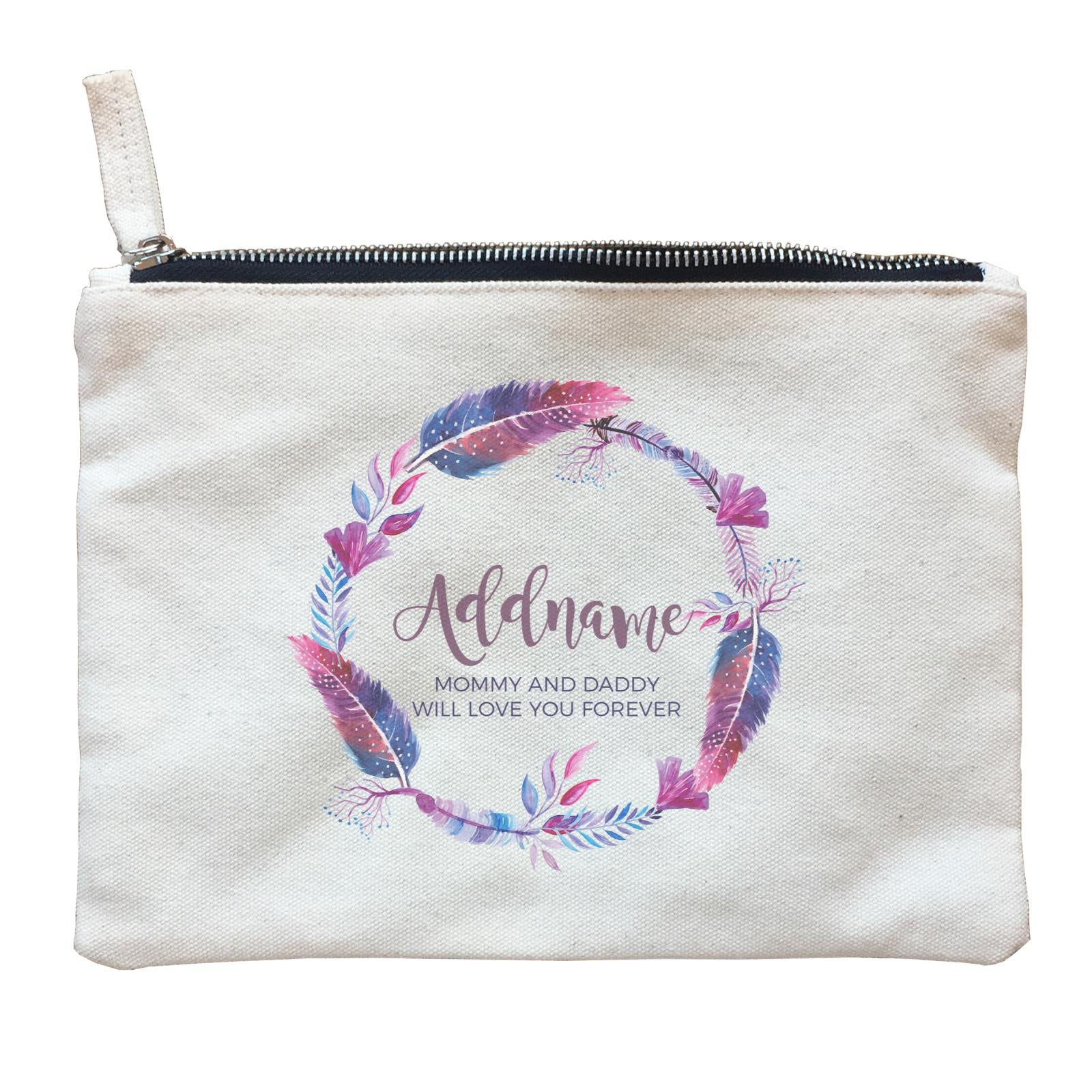 Purple Feather Wreath Personalizable with Name and Text Zipper Pouch