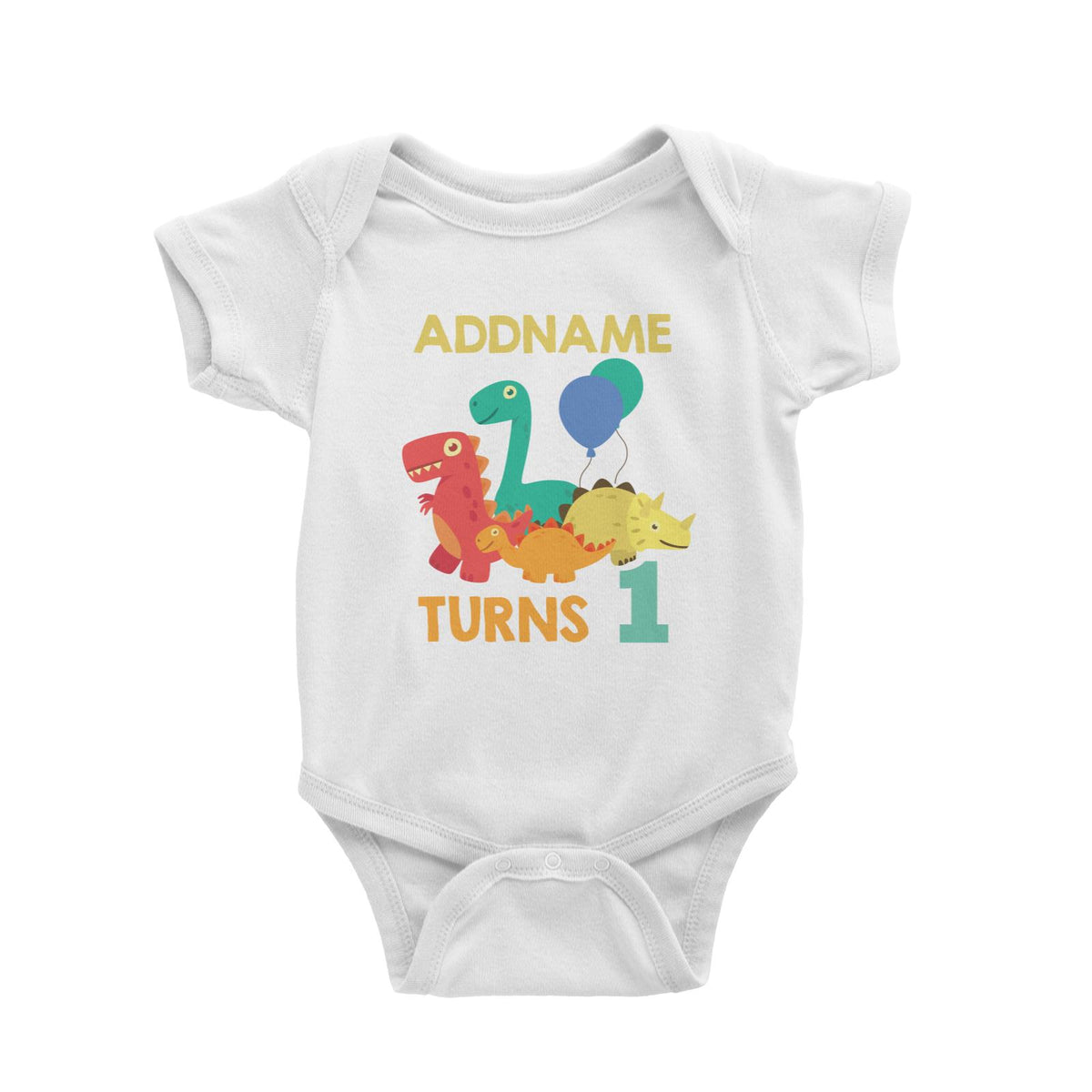 Cute Dinosaur Birthday Theme Personalizable with Name and Date Baby Romper