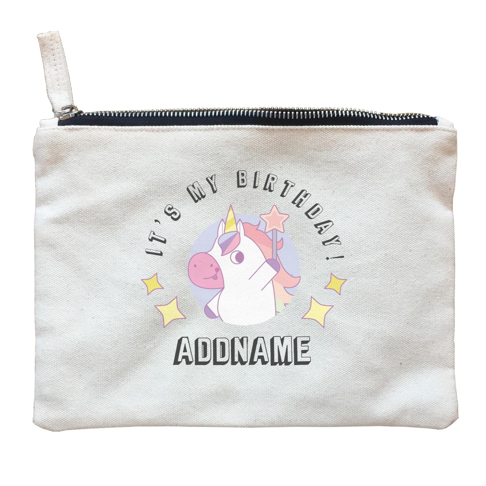 Birthday Unicorn Girl With Magic Wand It's My Birthday Addname Zipper Pouch
