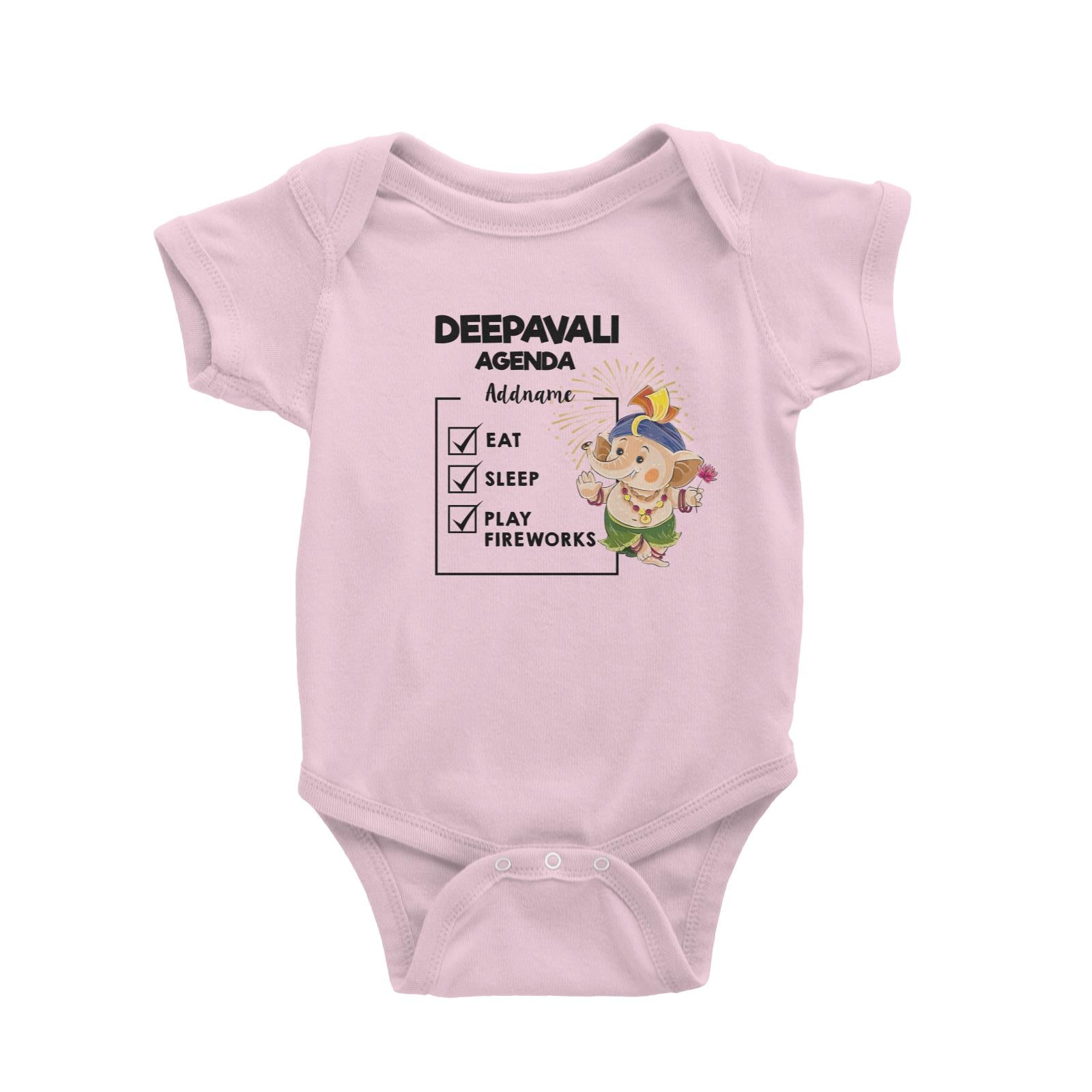 Cute Ganesha Fireworks Addname Deepavali Agenda Baby Romper